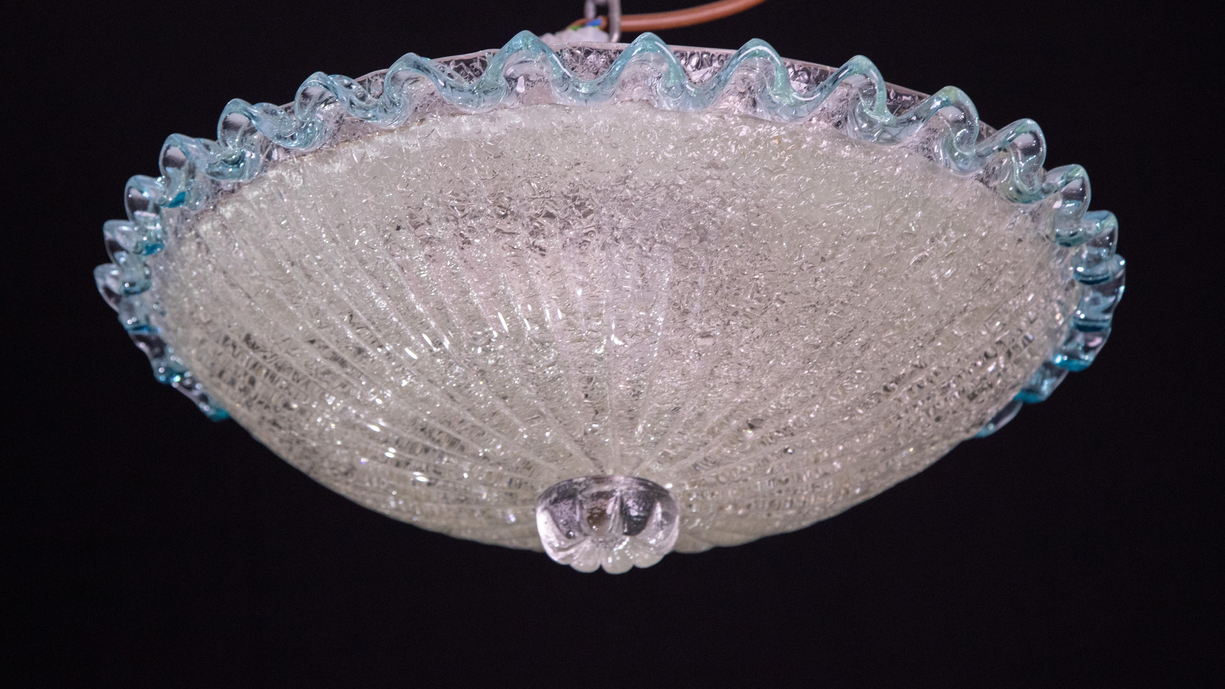 Italian Blue Glass Ceiling Fixture By Barovier & Toso, Murano, 1960 In Good Condition For Sale In Roma, IT