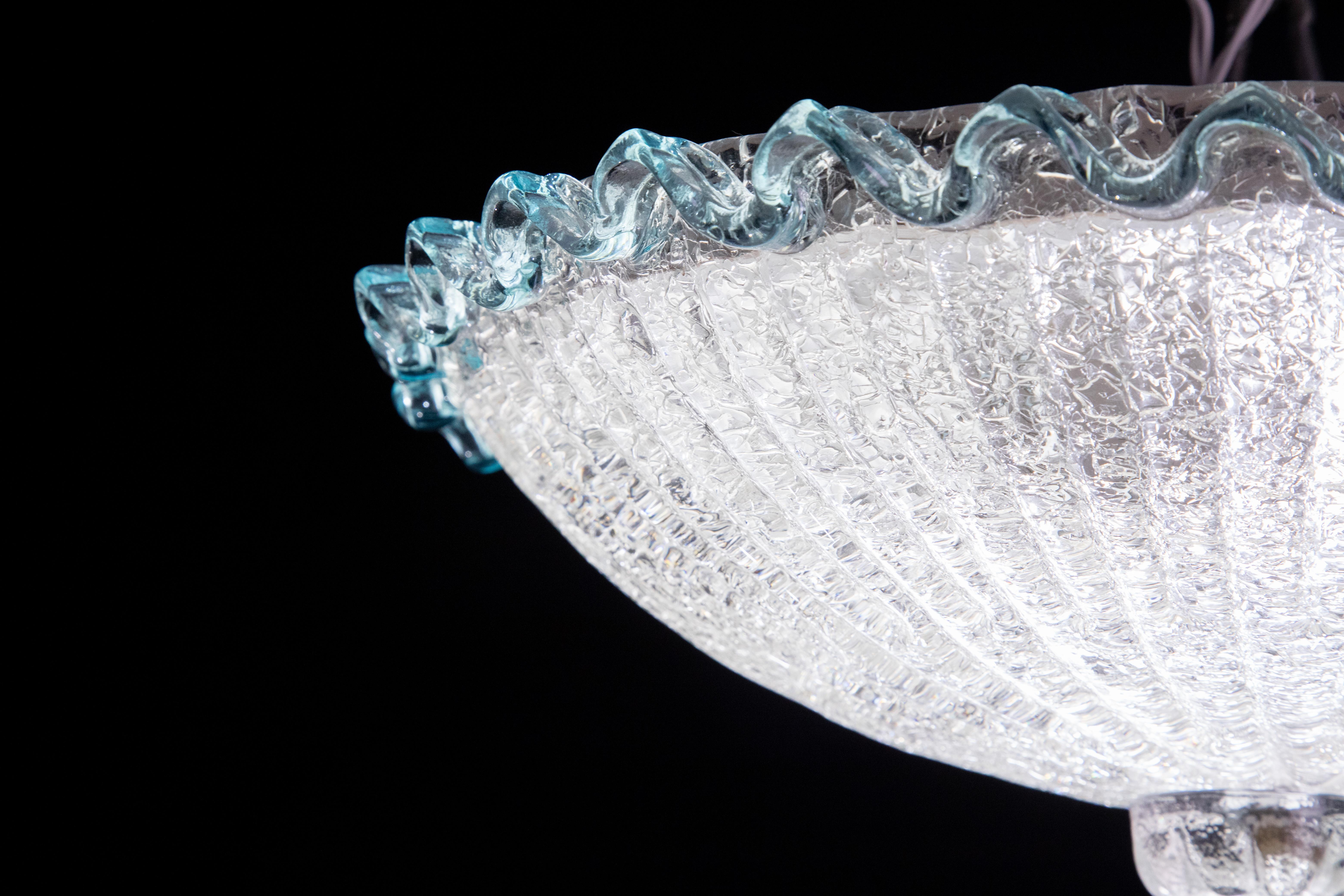 Italian Blue Glass Ceiling Fixture By Barovier & Toso, Murano, 1960 For Sale 2