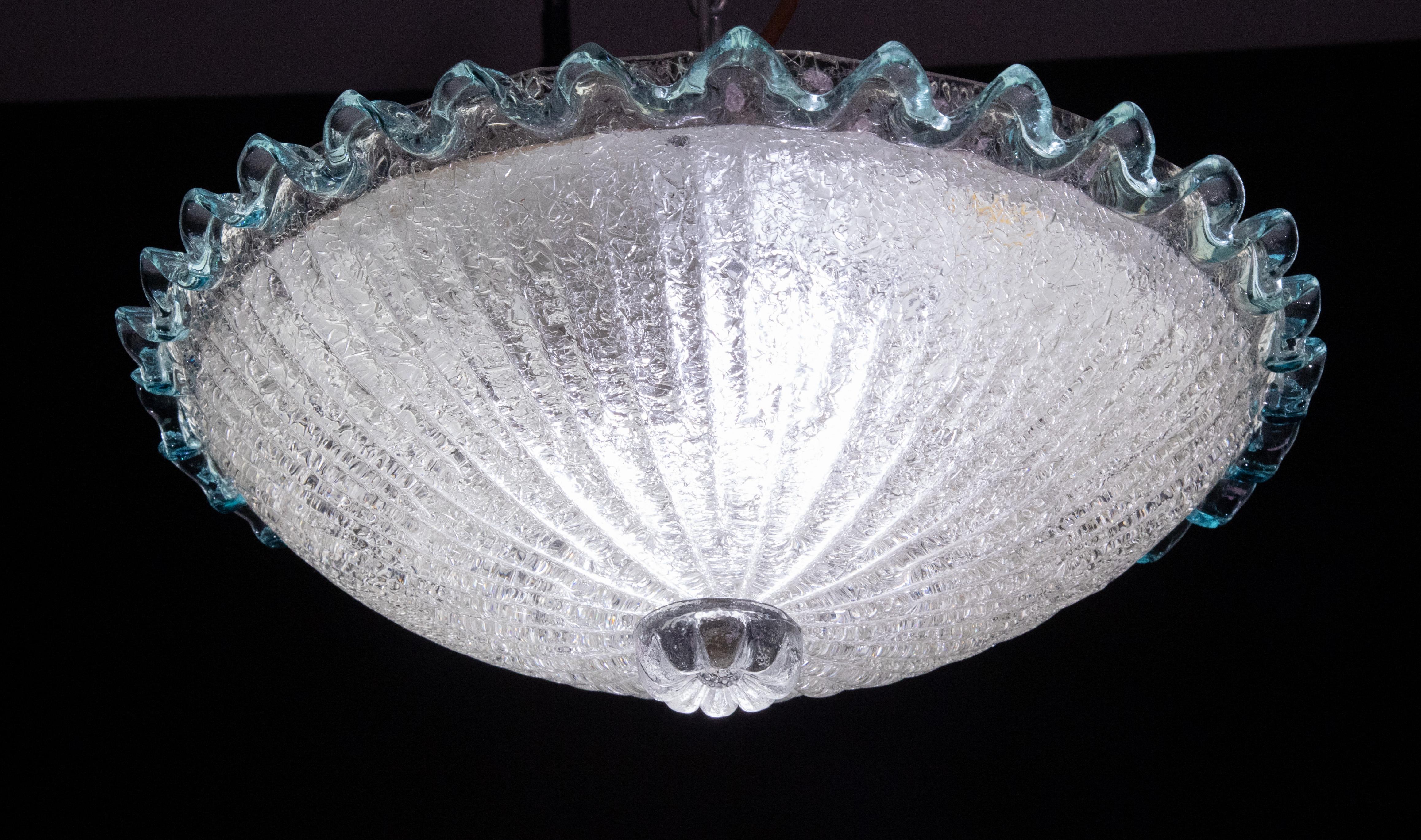 Italian Blue Glass Ceiling Fixture By Barovier & Toso, Murano, 1960 For Sale 4