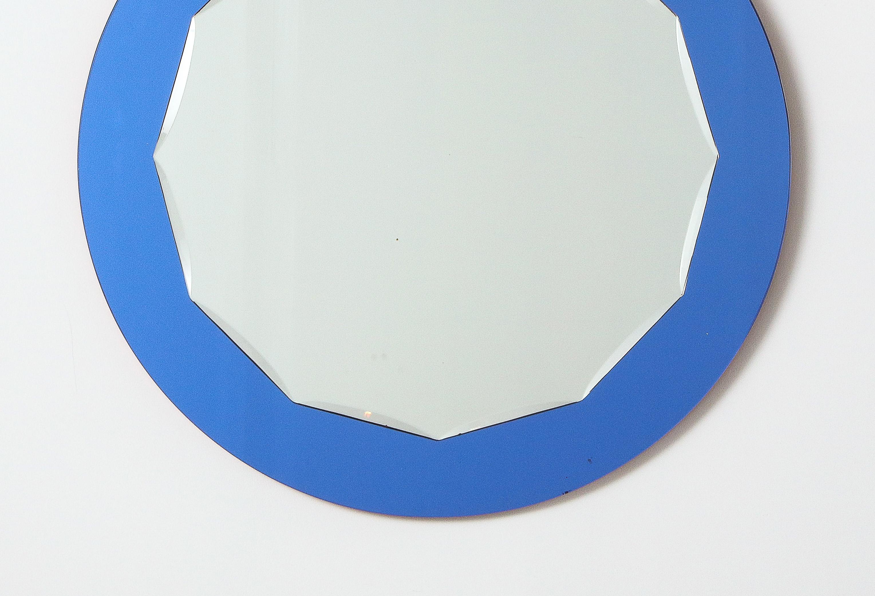 Mid-20th Century Italian Blue Glass Circular Mirror, 1950's  For Sale