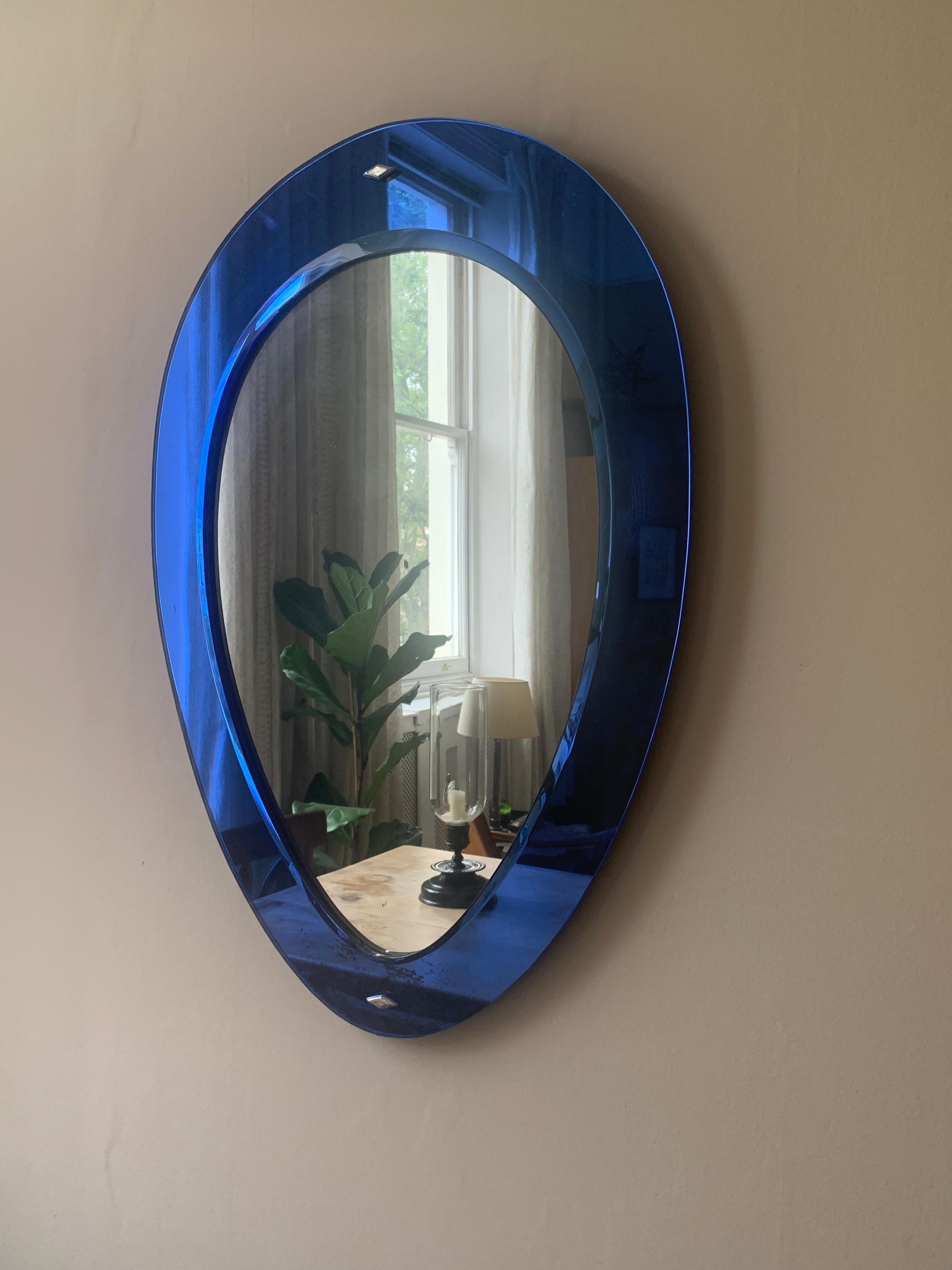 Italian Blue Glass Mirror, 1950s In Good Condition For Sale In London, GB