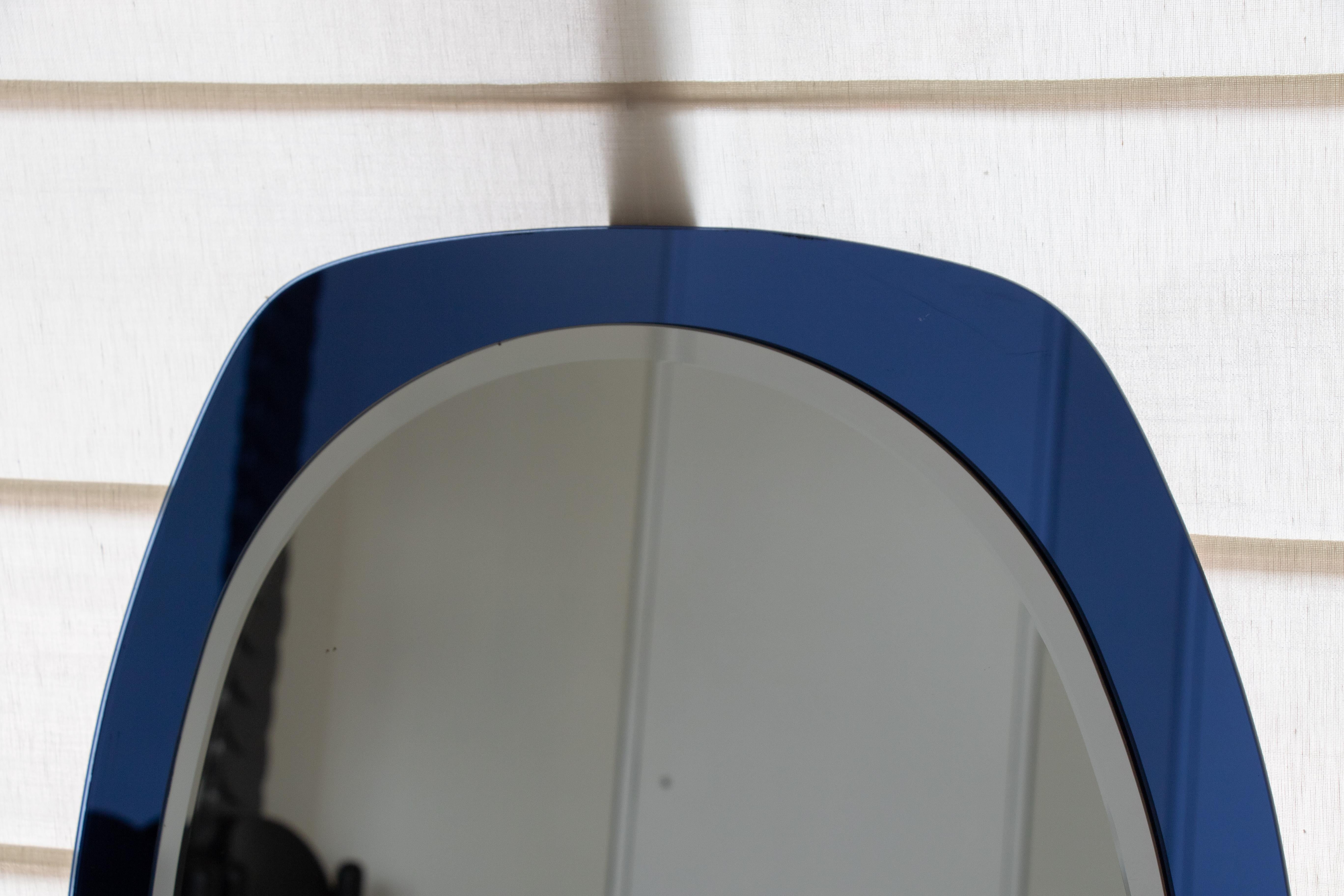 Mid-Century Modern Italian Blue Glass Mirror