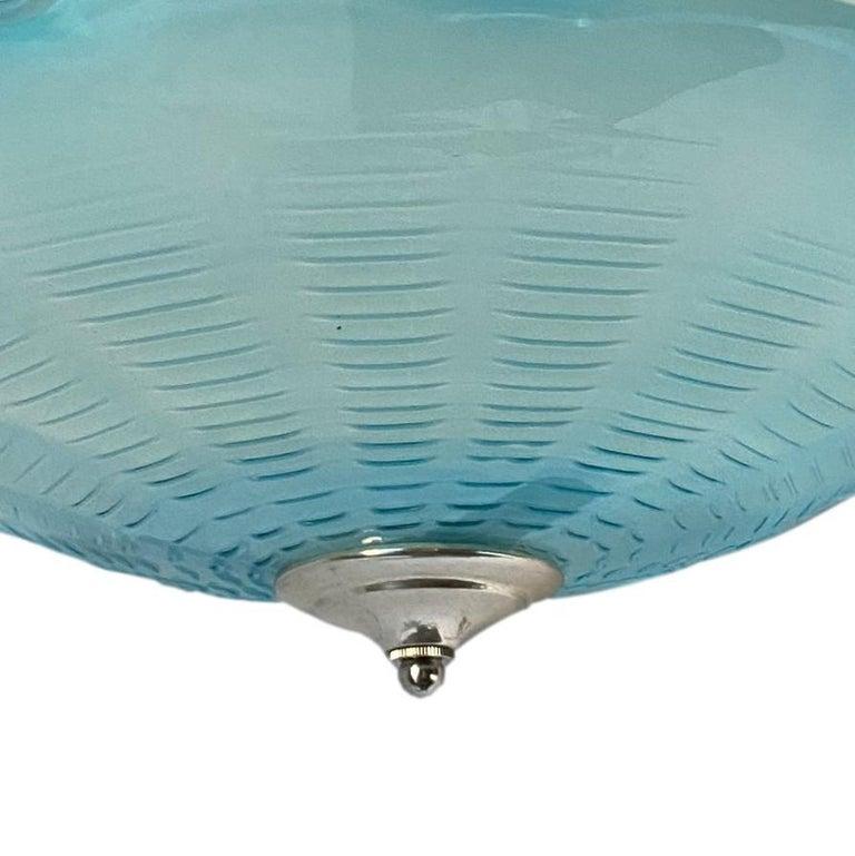 Italian Blue Glass Pendant Light Fixture In Good Condition For Sale In New York, NY