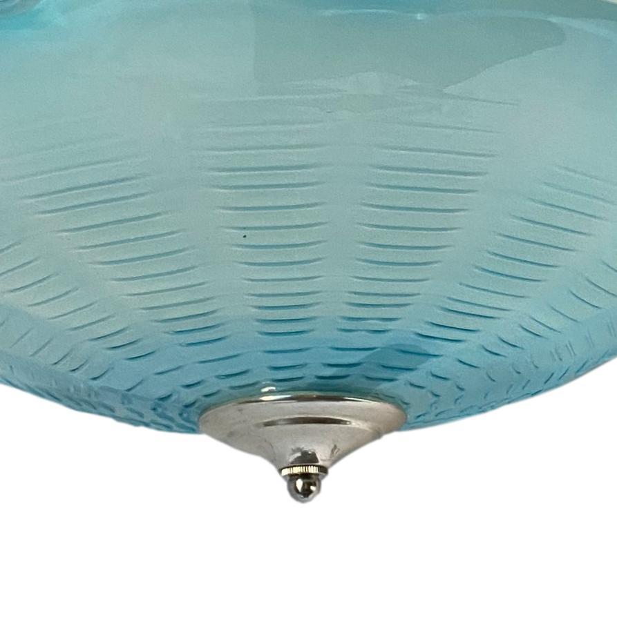 Italian Blue Glass Pendant Light Fixture In Good Condition In New York, NY