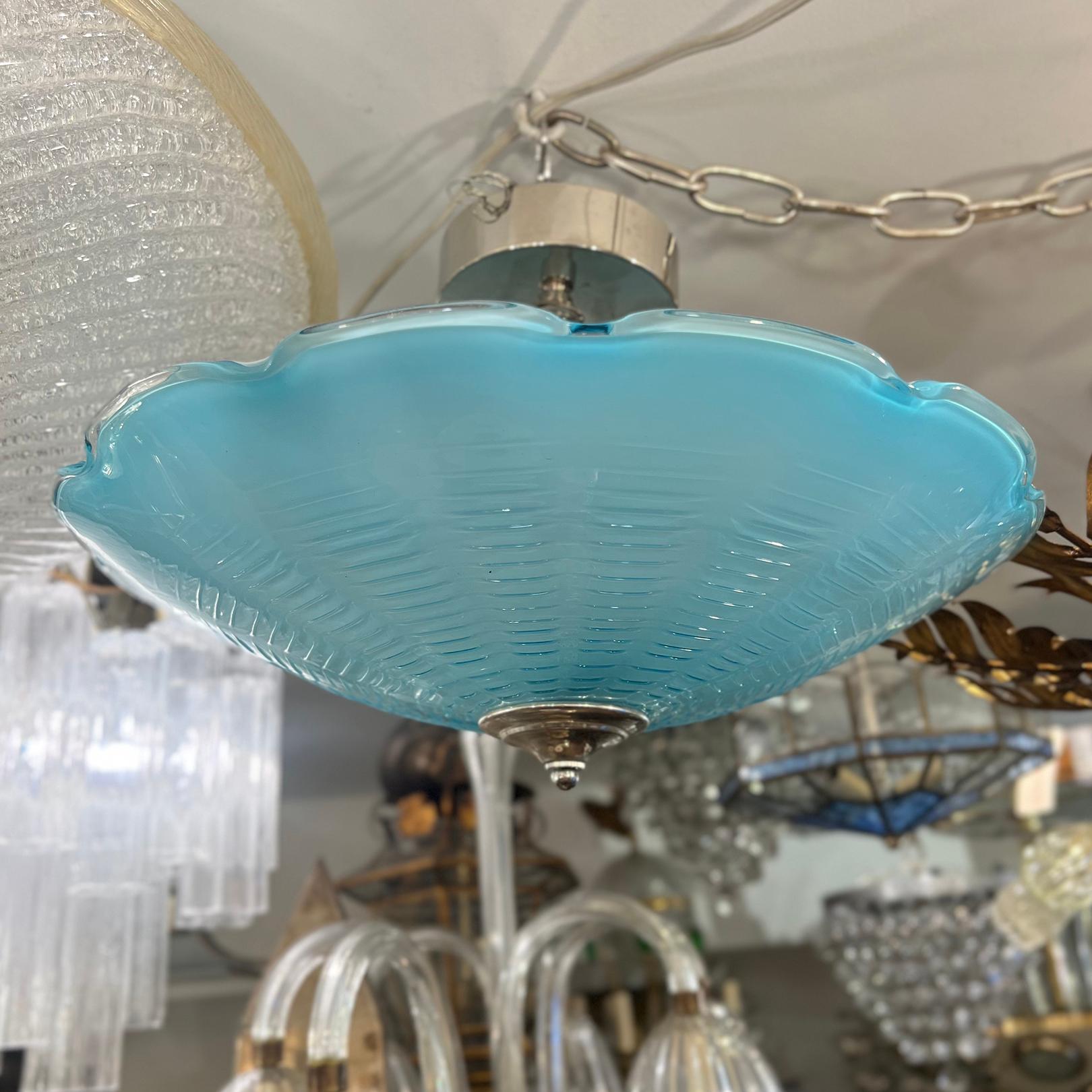 Mid-20th Century Italian Blue Glass Pendant Light Fixture For Sale
