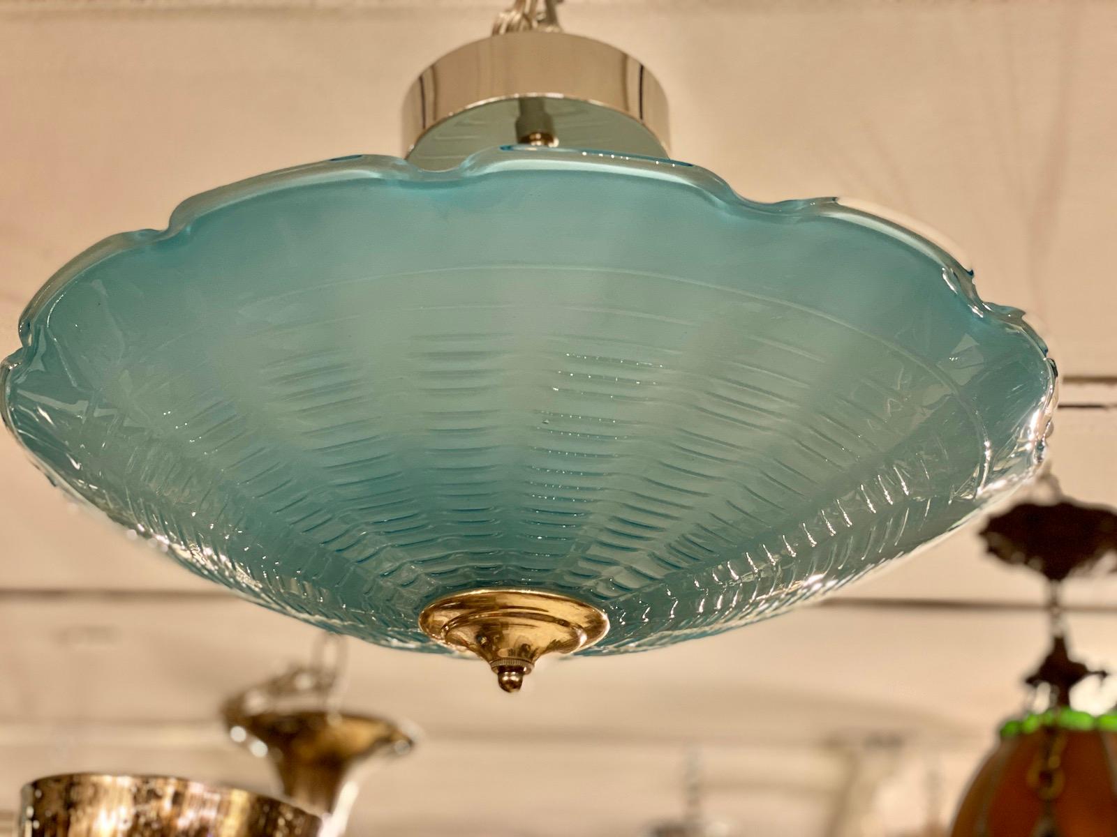 Mid-20th Century Italian Blue Glass Pendant Light Fixture