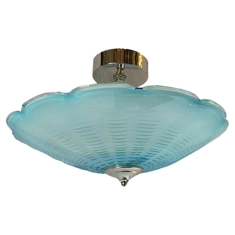 Italian Blue Glass Pendant Light Fixture For Sale