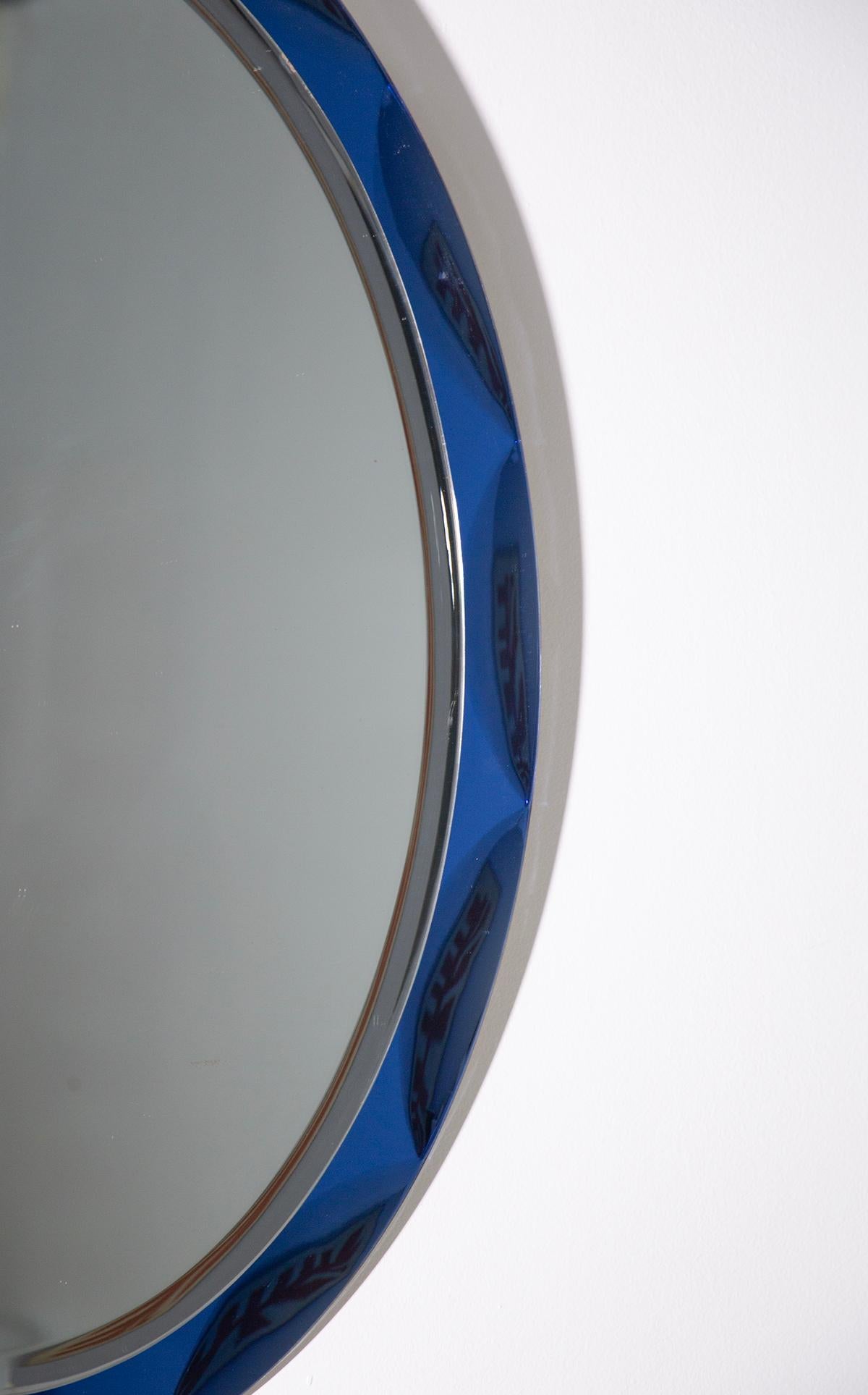 Italian blue glass wall mirror by MetalVetro, Label For Sale 1