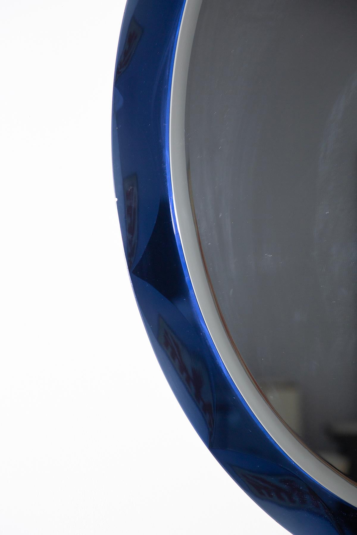 Italian blue glass wall mirror by MetalVetro, Label For Sale 2