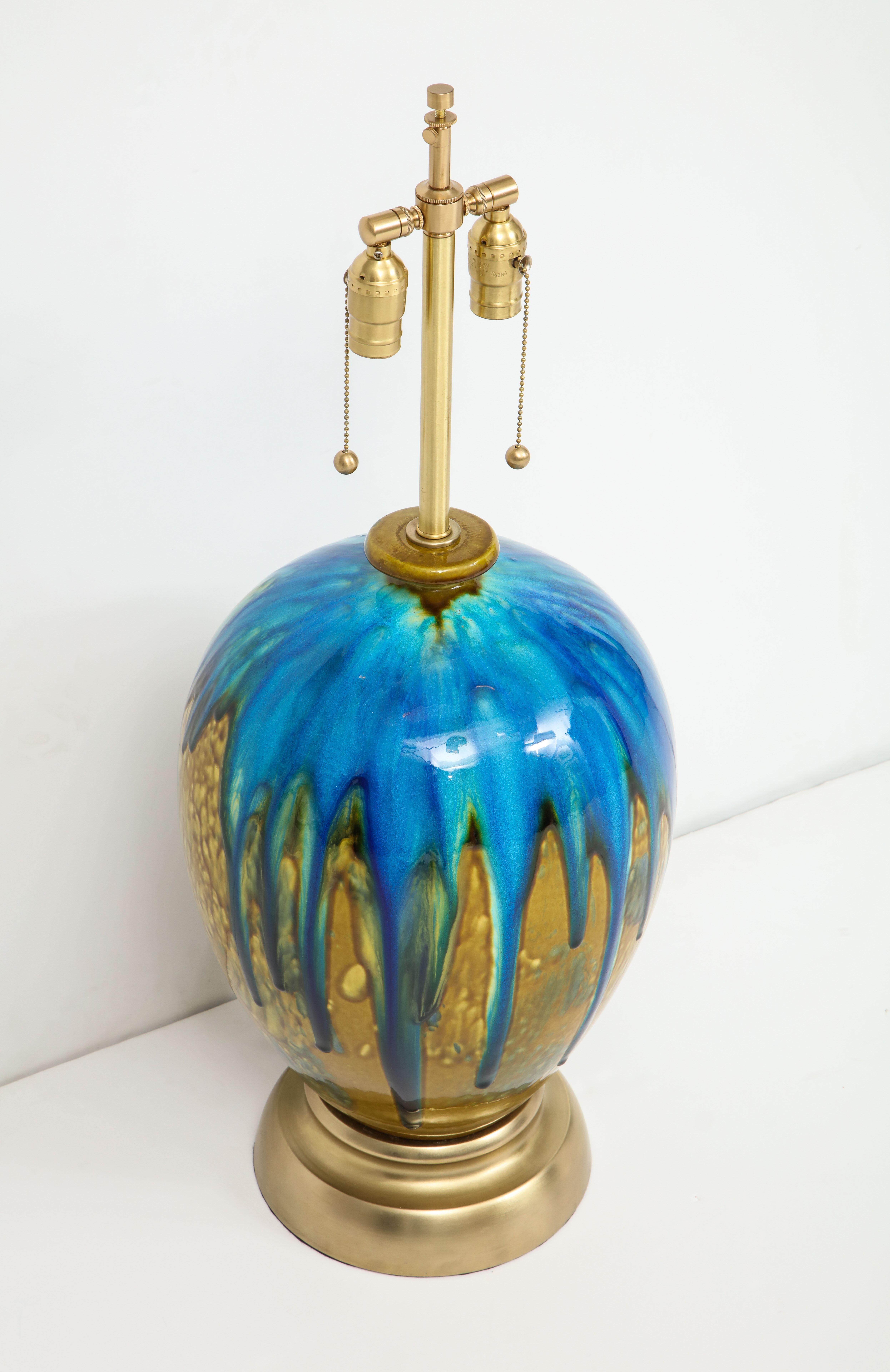 20th Century Italian Blue, Green Drip Glaze Lamps