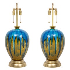Italian Blue, Green Drip Glaze Lamps