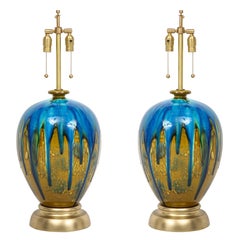 Italian Blue, Green Drip Glaze Lamps