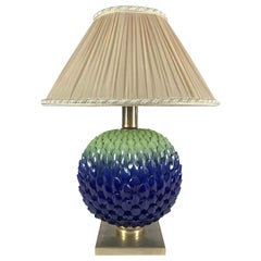 Lampada da tavolo italiana a pigna fiorentina blu e verde di Mangani anni '80