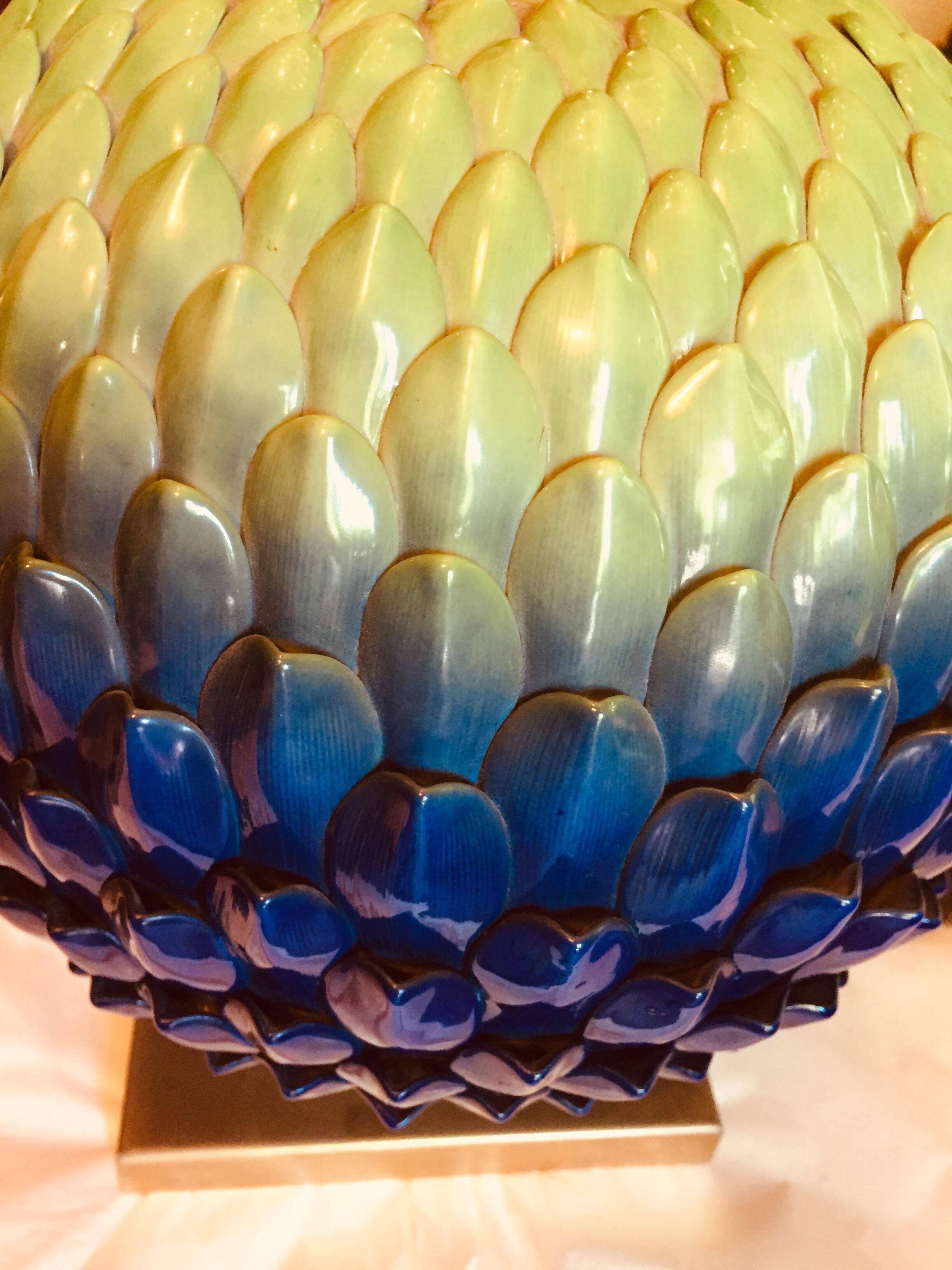 Italian Blue Green Pine Cone Florentine Table Lamp by Mangani 1980s For Sale 6