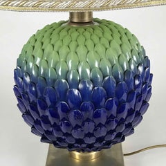 Lampe de bureau florentine italienne à cône en pin bleu et vert par Mangani, années 1980