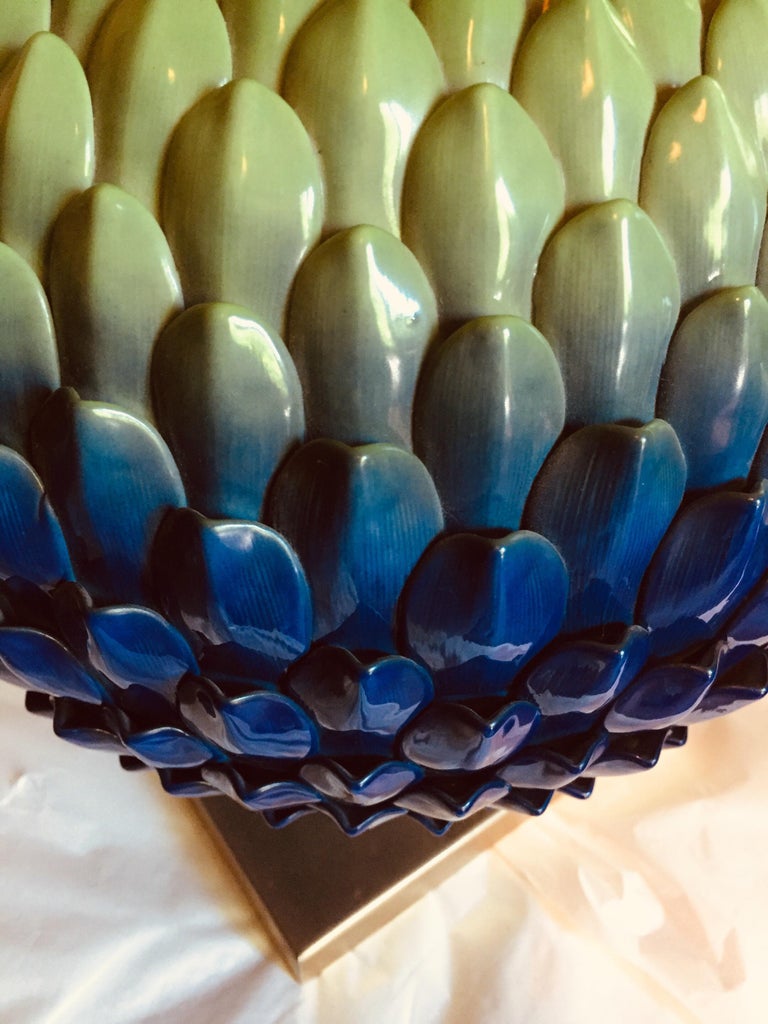 Italian Blue Green Pine Cone Florentine Table Lamp by Mangani 1980s For Sale 1