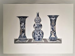 Italian Blue Grey and White Hand Painted Japanese "HIZEN" Vases Print