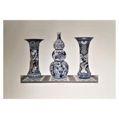 Italian Blue Grey and White Hand Painted Japanese "HIZEN" Vases Print