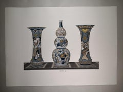 Italian Blue Grey And Yellow Hand Painted Japanese "HIZEN" Vases Print
