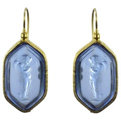 Italian Blue Intaglio Angel Vermeil Drop Earrings
