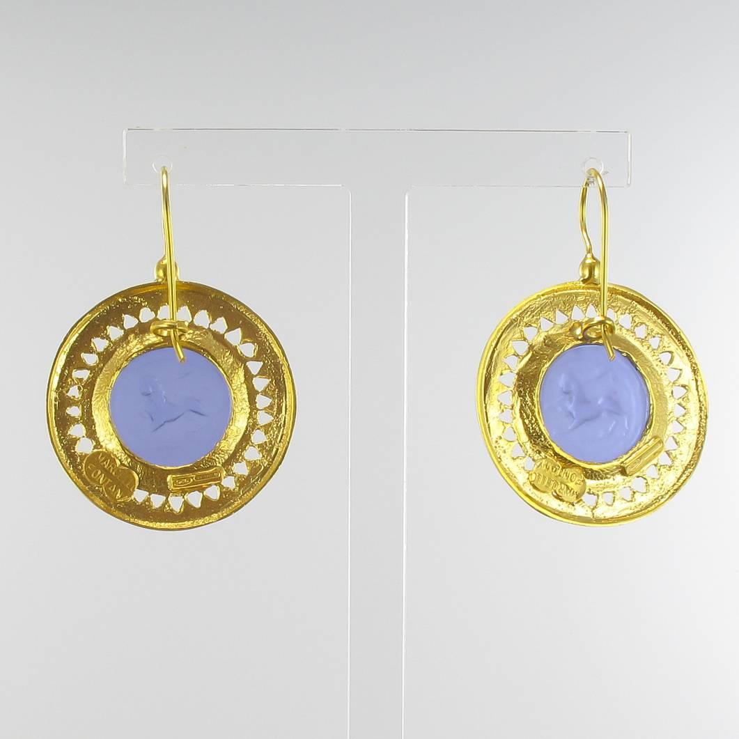 Women's Italian Blue Intaglio Vermeil Drop Earrings