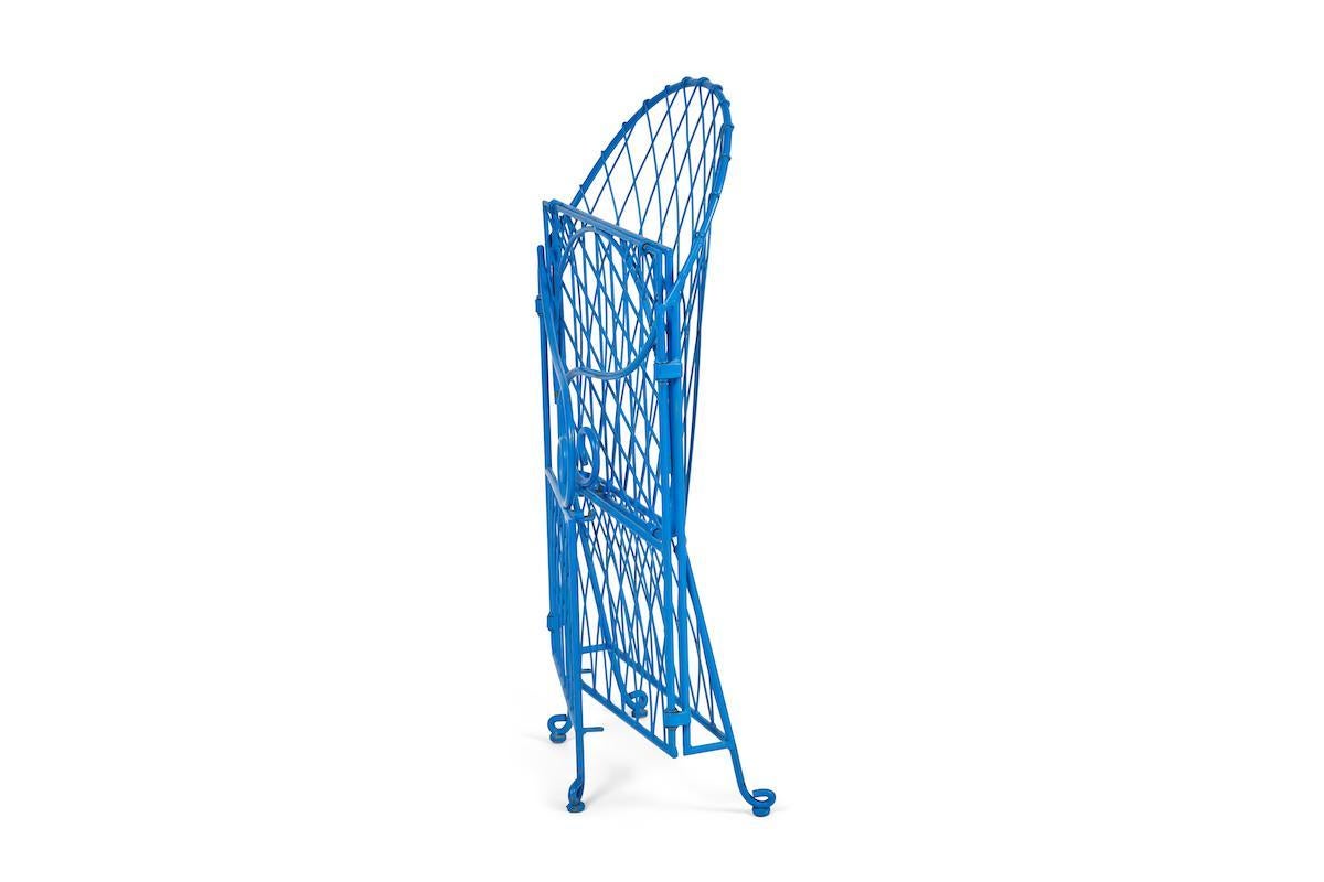 Italian Blue Iron Folding Chairs with Velvet Seat and Bikini Top Upholstery 3