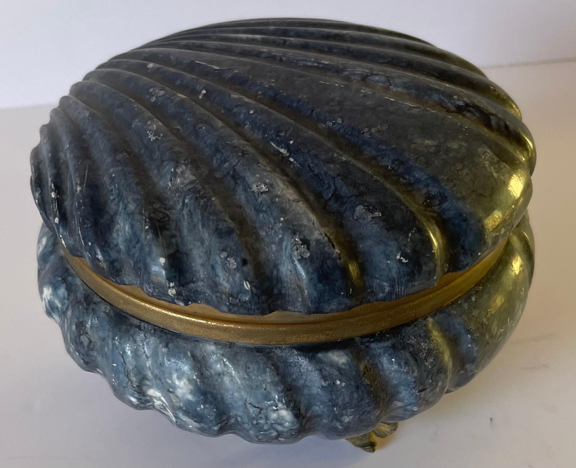 Mid-20th Century Italian Blue Marble Clamshell Vanity Box For Sale