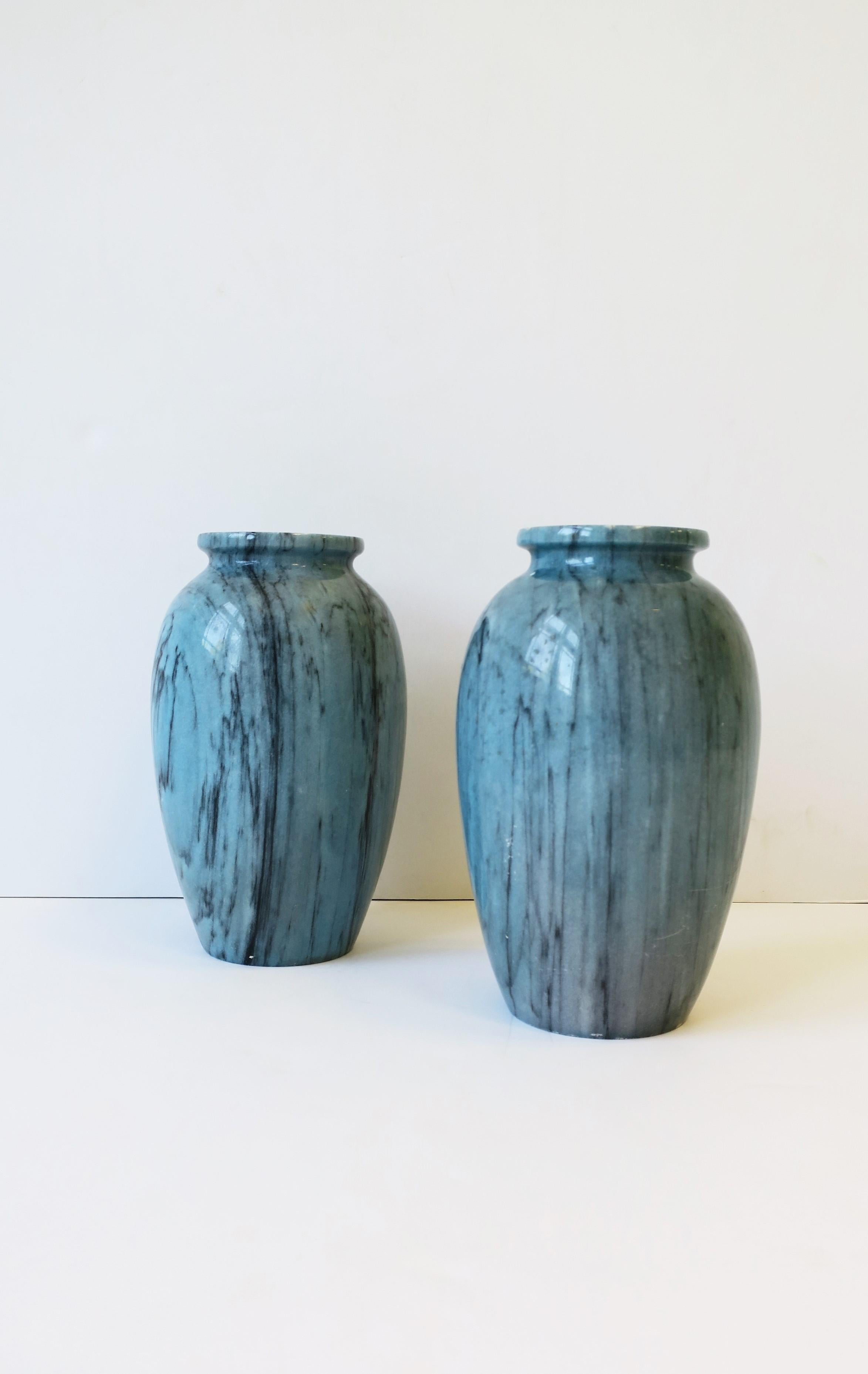 Italian Blue Marble Urns Vases, Pair For Sale 1