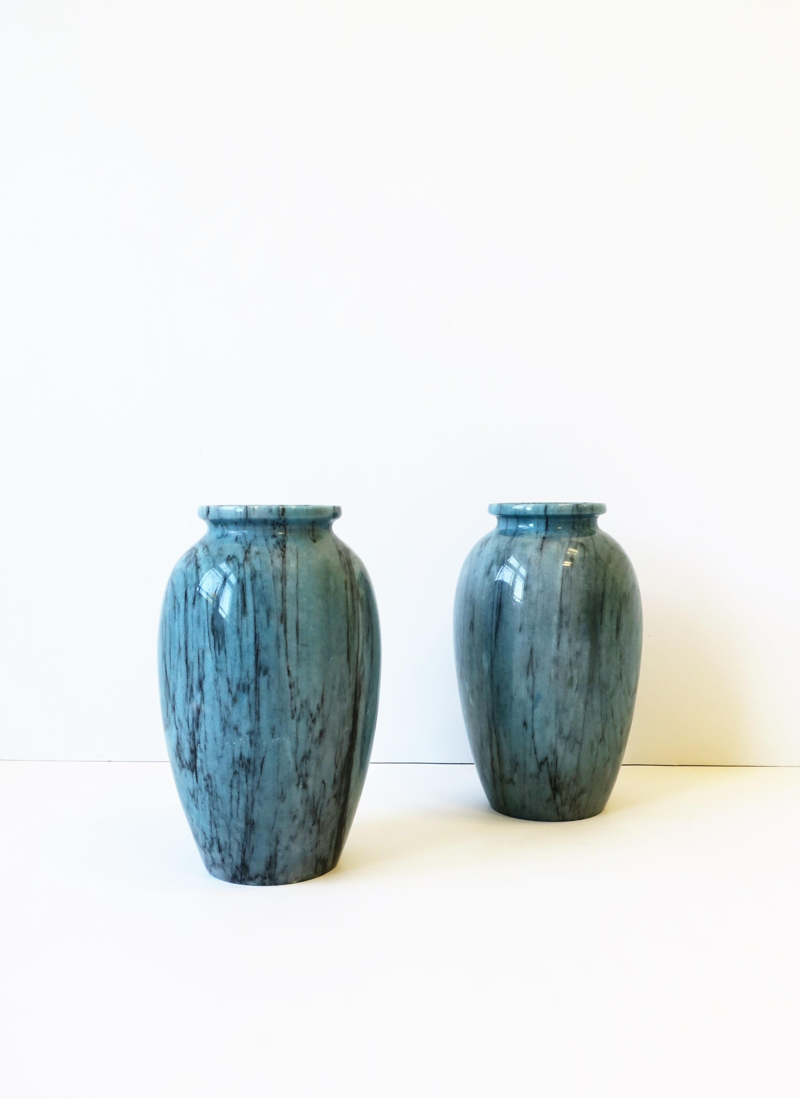 Italian Blue Marble Urns Vases, Pair For Sale 2