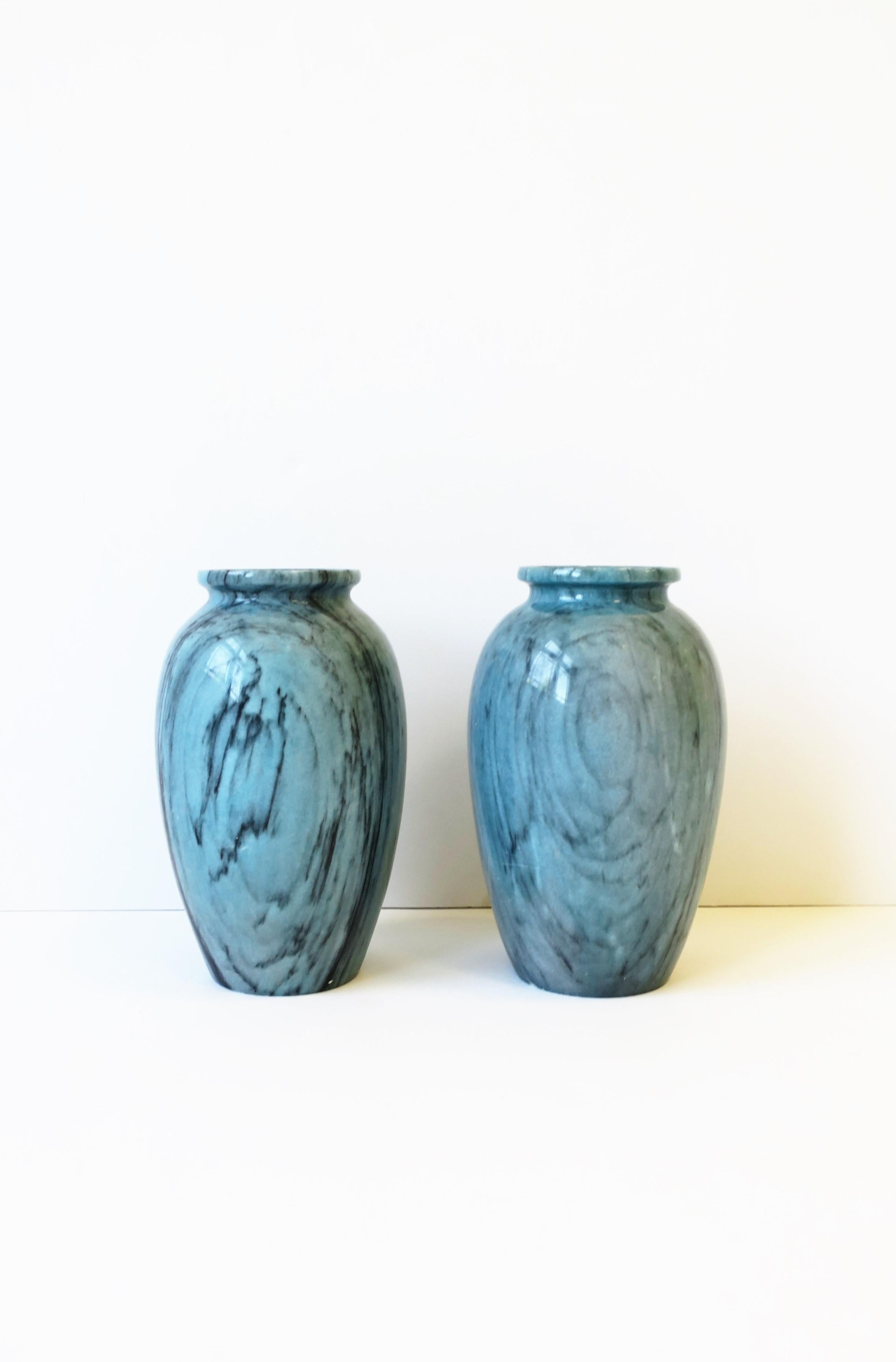 Italian Blue Marble Urns Vases, Pair For Sale 3