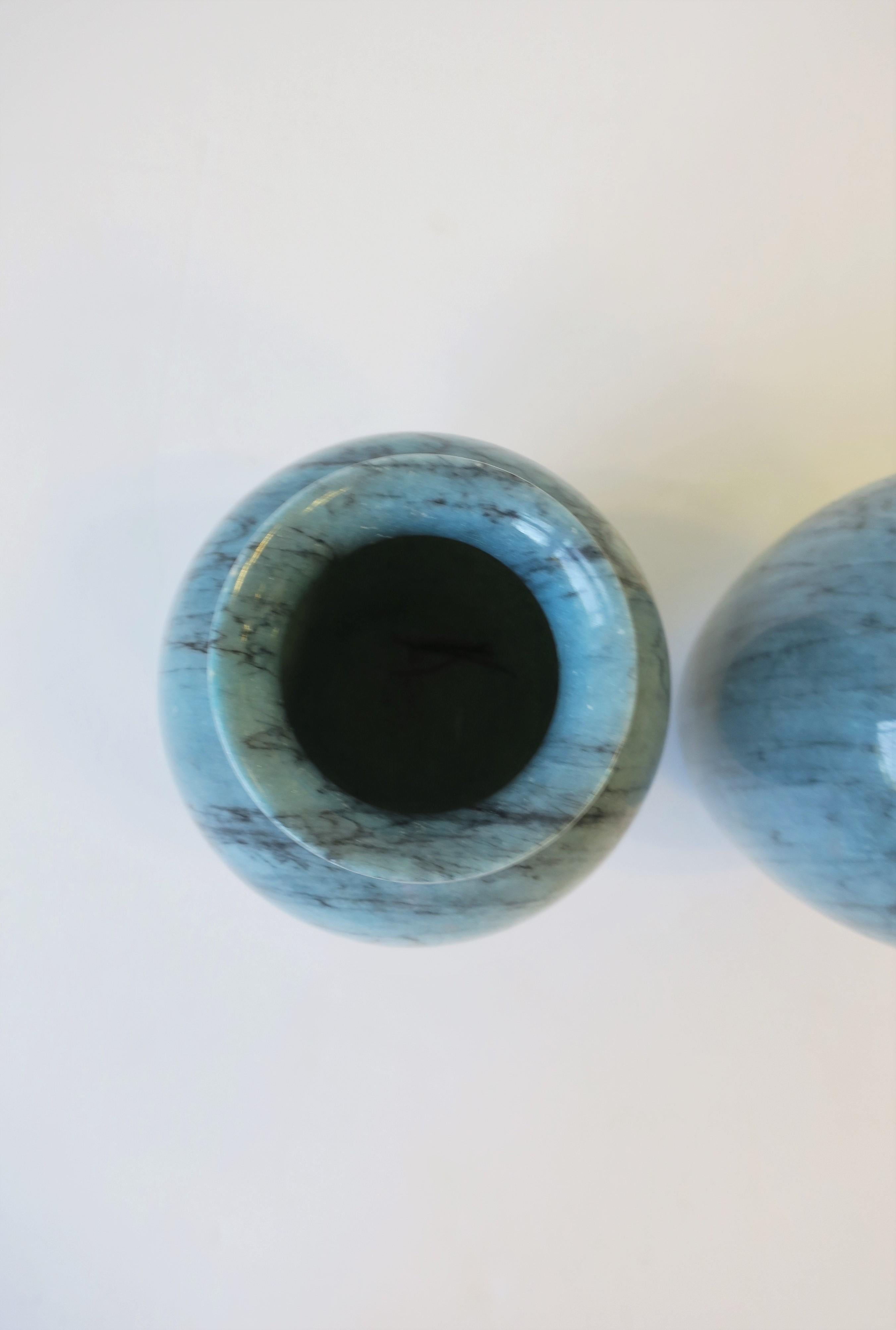 Italian Blue Marble Urns Vases, Pair For Sale 4