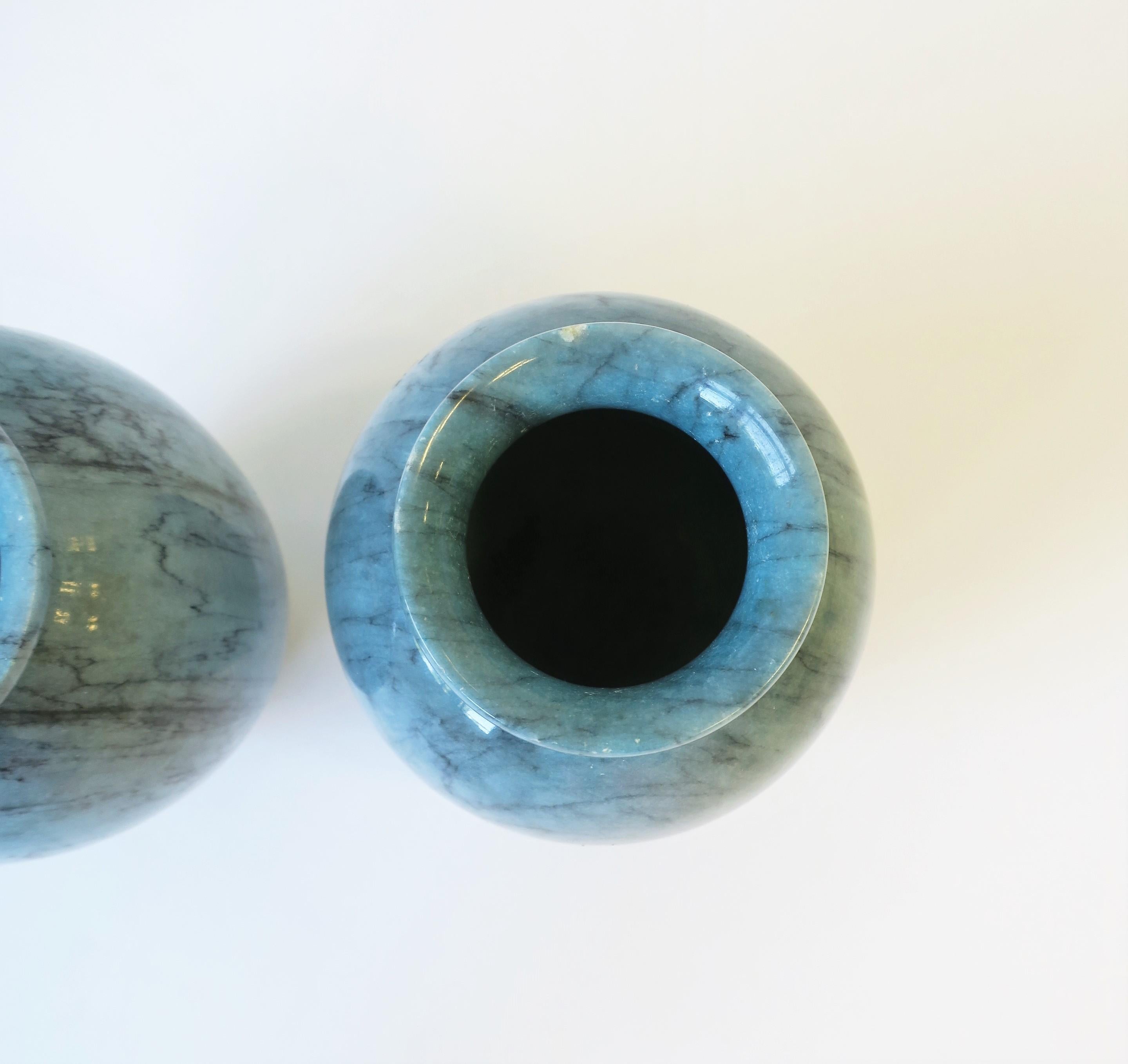 Italian Blue Marble Urns Vases, Pair For Sale 5
