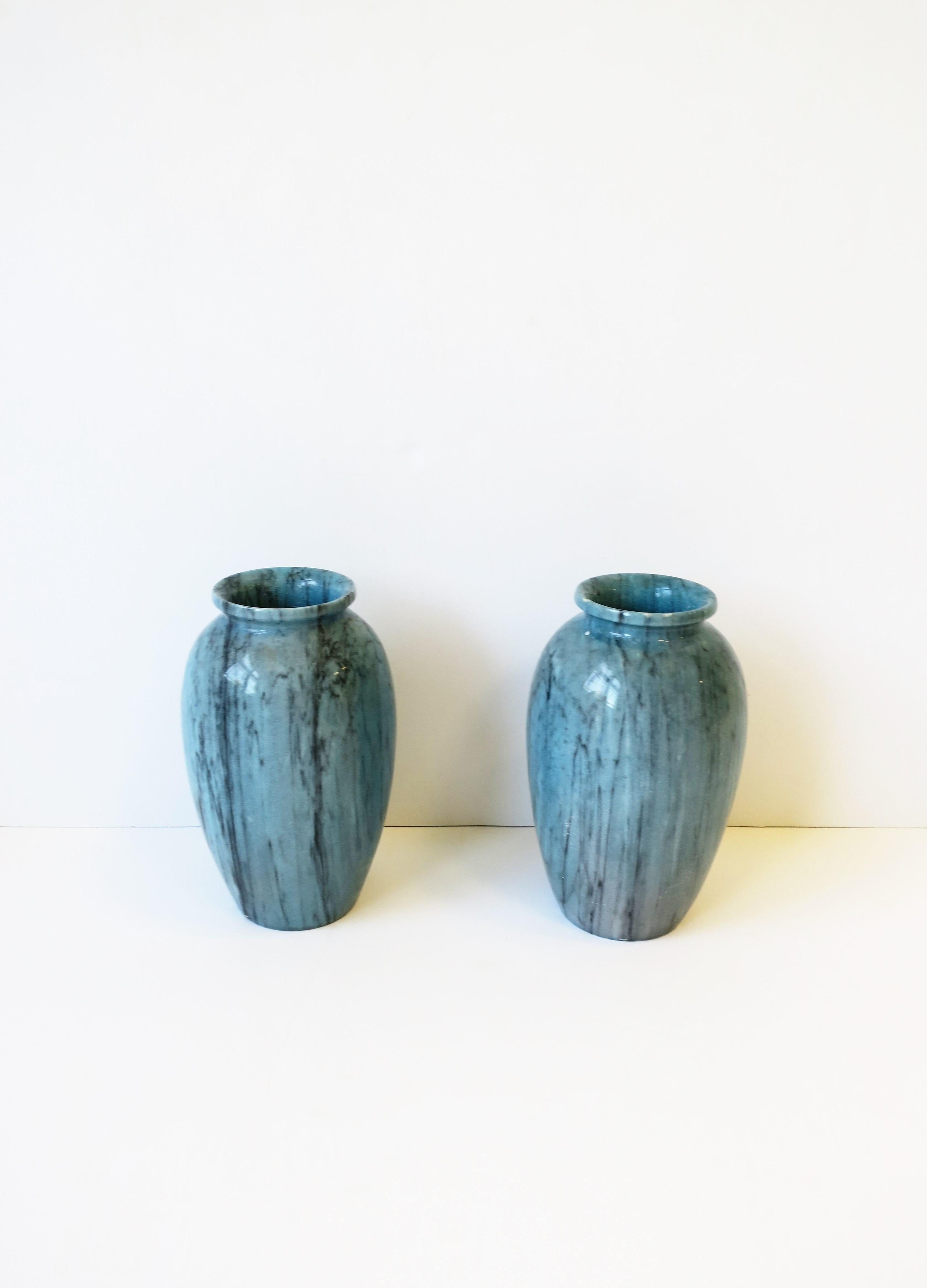 20th Century Italian Blue Marble Urns Vases, Pair For Sale