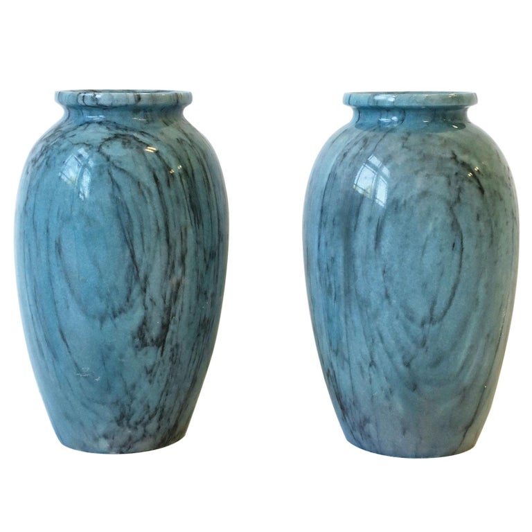 Italian Blue Marble Urn Vases, Pair For Sale at 1stDibs
