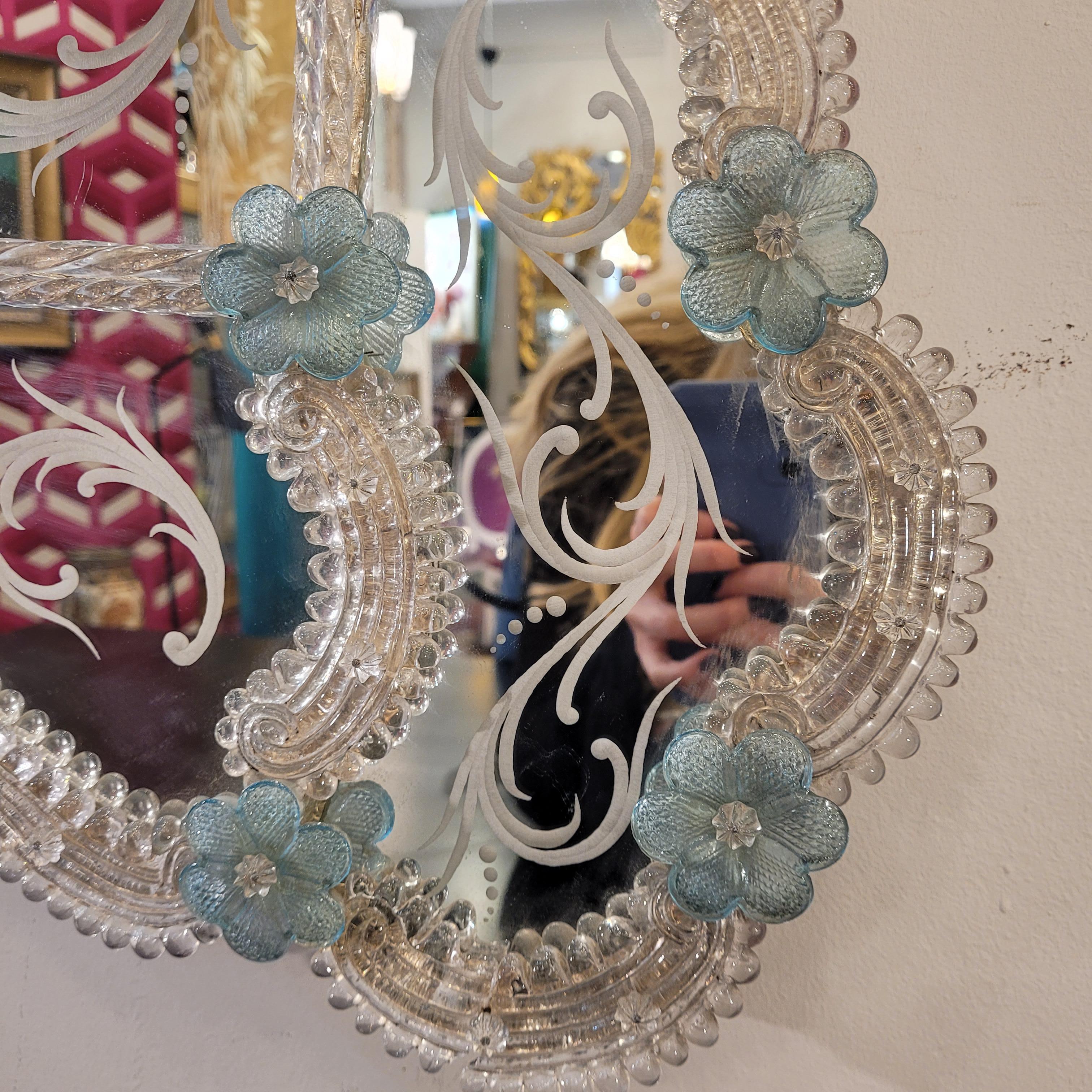 Italienischer blauer Murano-Glasspiegel, geätzt, Ongaro e Fuga im Angebot 6