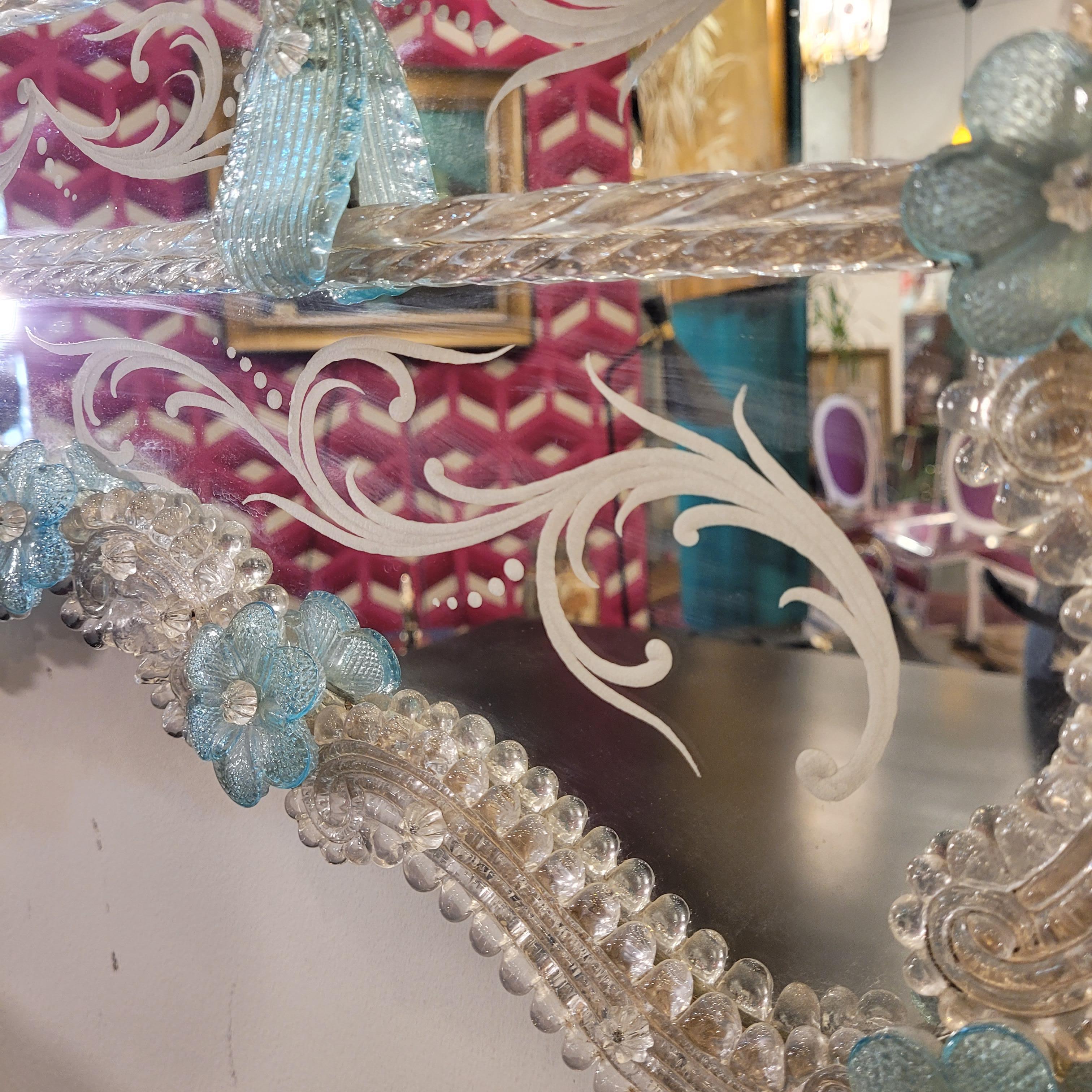 Italienischer blauer Murano-Glasspiegel, geätzt, Ongaro e Fuga im Angebot 8