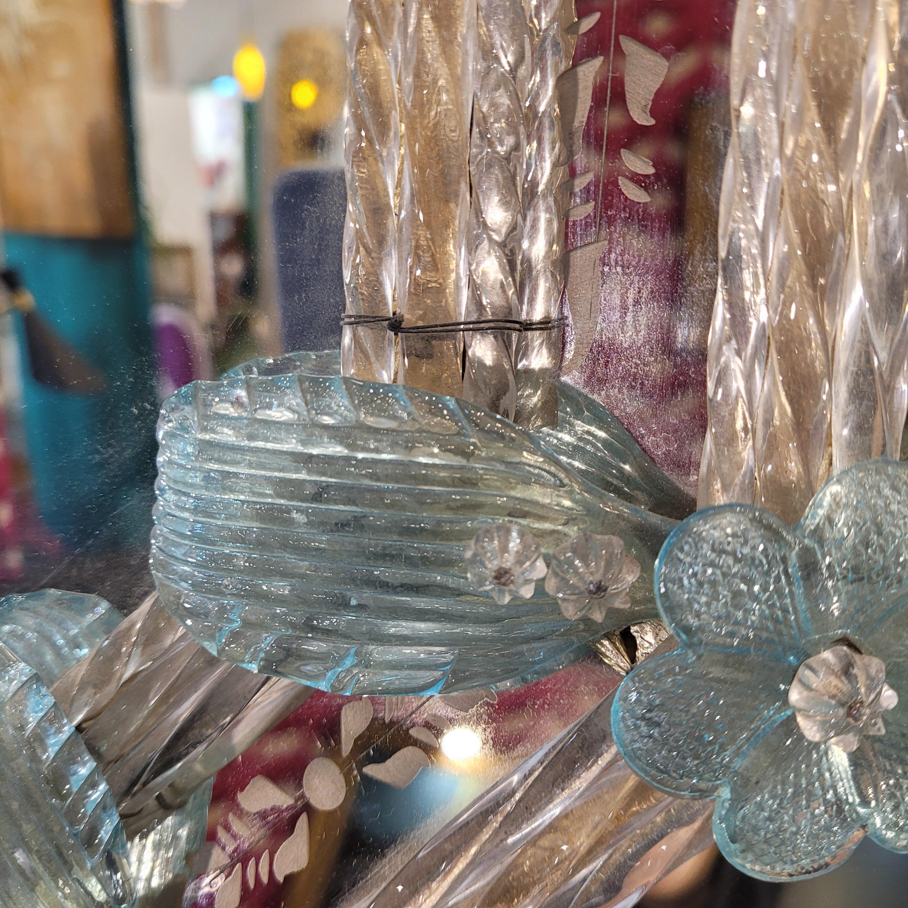 Italienischer blauer Murano-Glasspiegel, geätzt, Ongaro e Fuga im Angebot 10
