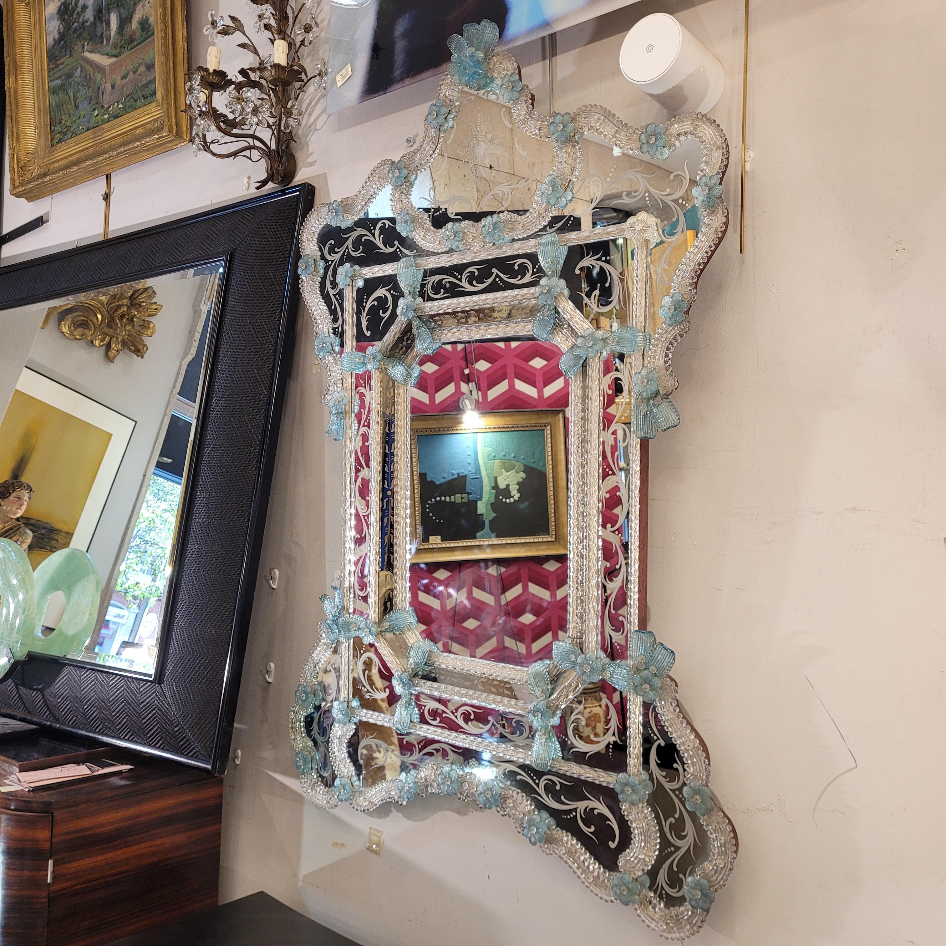 Italienischer blauer Murano-Glasspiegel, geätzt, Ongaro e Fuga im Angebot 11