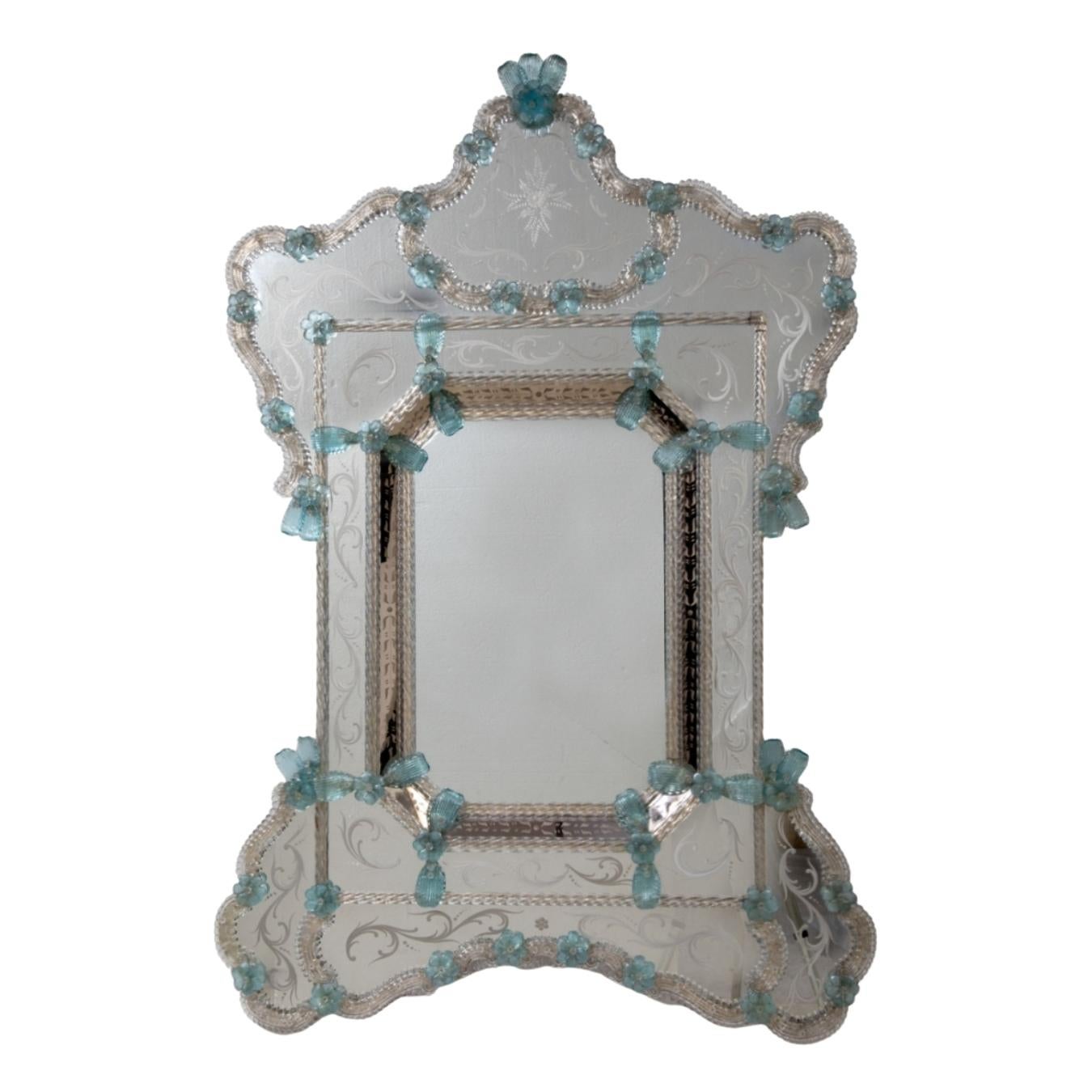 Italienischer blauer Murano-Glasspiegel, geätzt, Ongaro e Fuga im Angebot 12