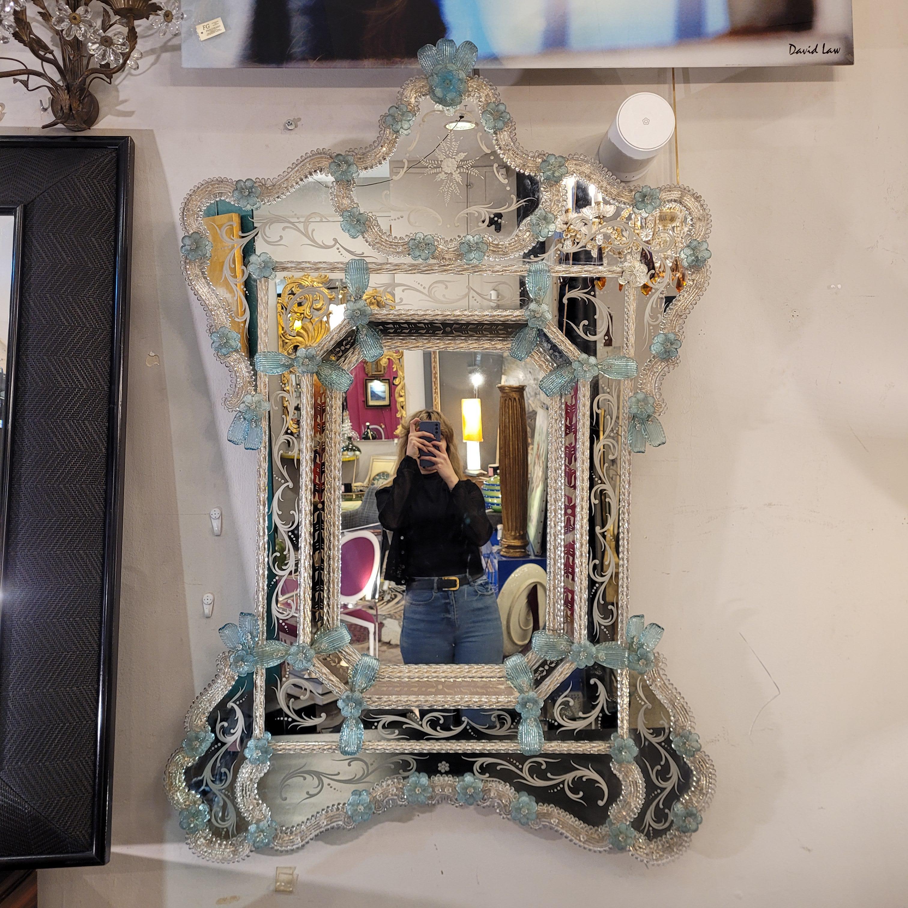 Italienischer blauer Murano-Glasspiegel, geätzt, Ongaro e Fuga im Zustand „Gut“ im Angebot in Valladolid, ES