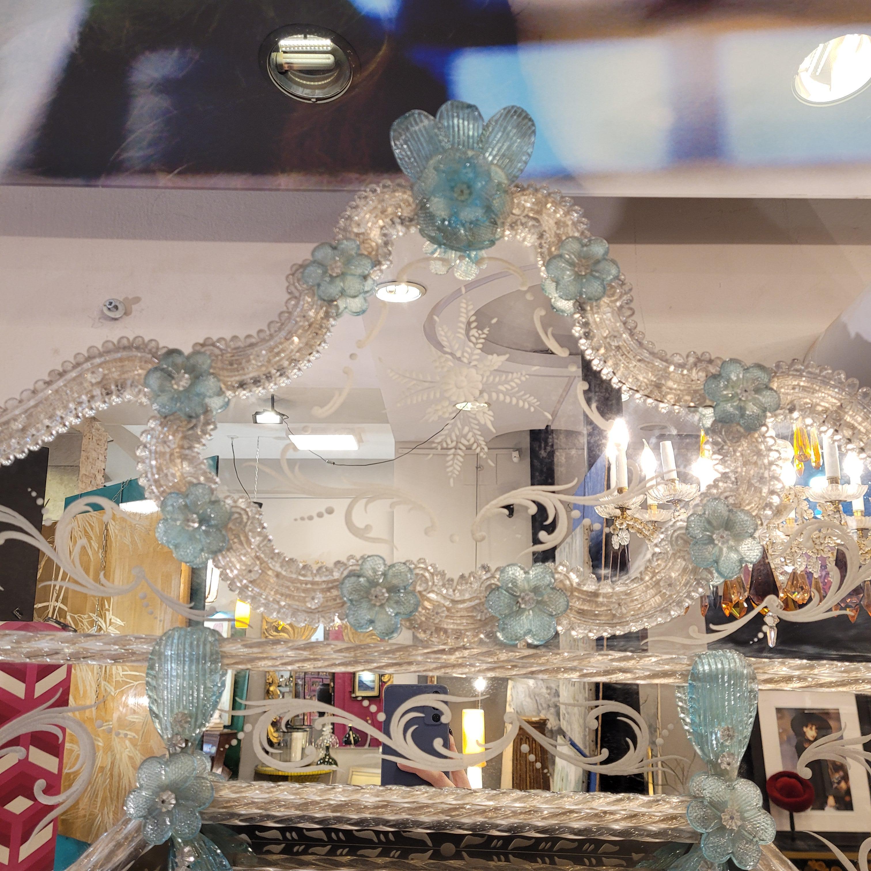 Italienischer blauer Murano-Glasspiegel, geätzt, Ongaro e Fuga im Angebot 2