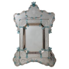 Italian blue Murano glass mirror, acid etched, Ongaro e Fuga