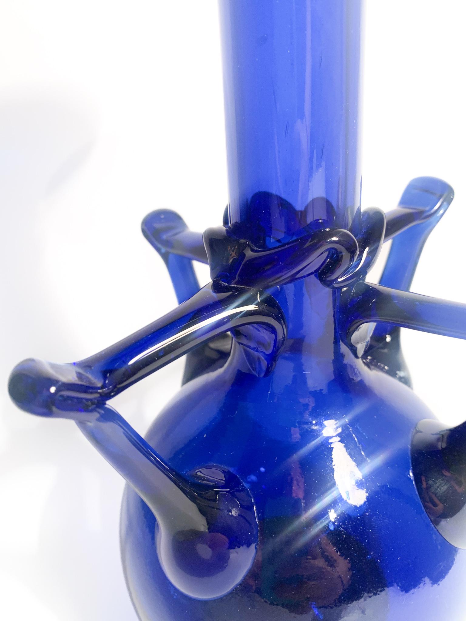 Italienische Vase aus blauem Murano-Glas, Fratelli Toso zugeschrieben, 1940er Jahre im Angebot 5