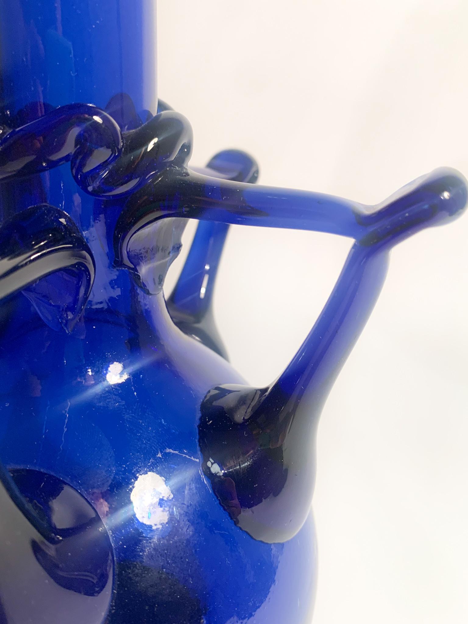 Italian Blue Murano Glass Vase Attributed to Fratelli Toso, 1940s For Sale 8