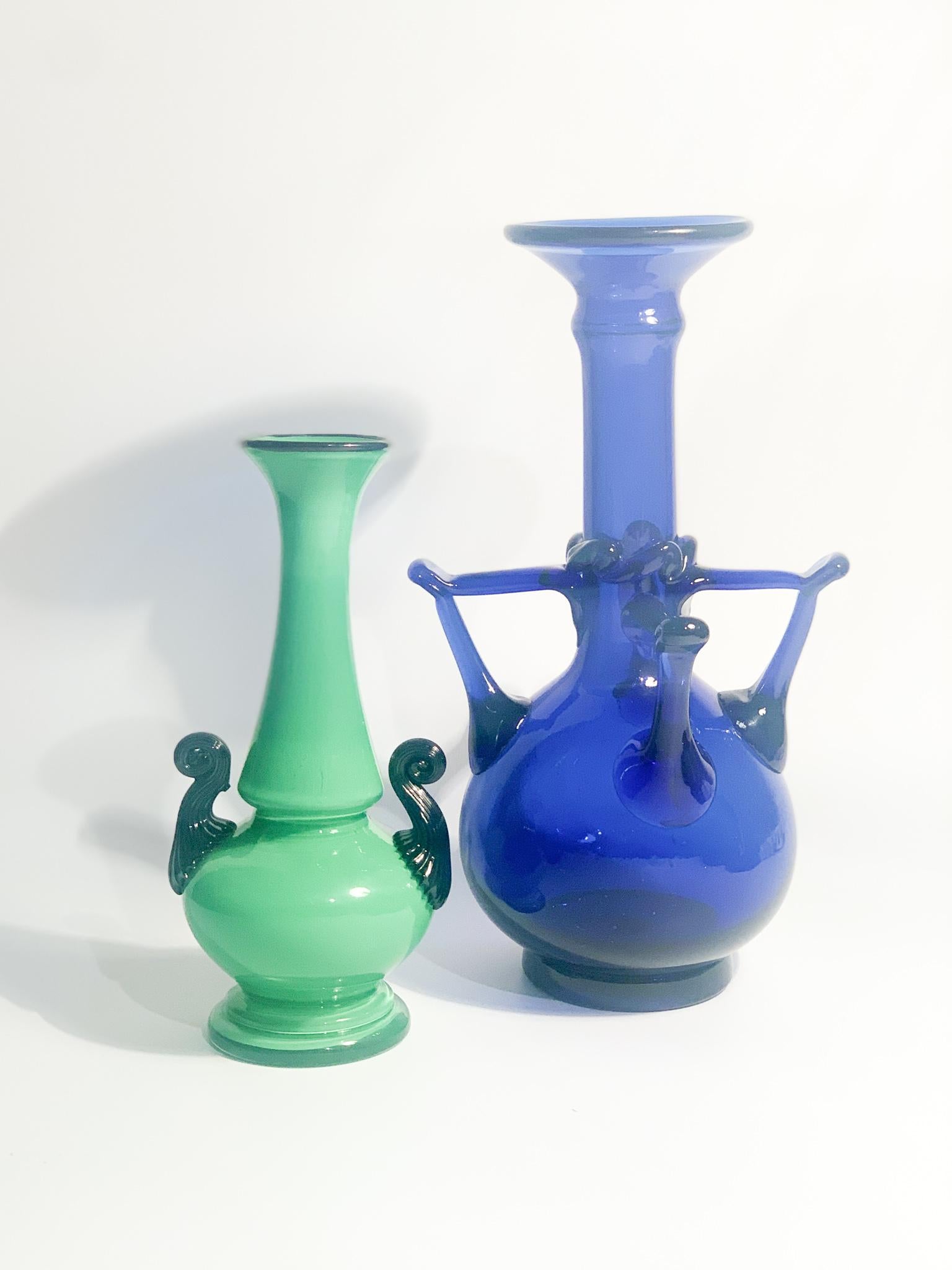 Italienische Vase aus blauem Murano-Glas, Fratelli Toso zugeschrieben, 1940er Jahre im Angebot 8