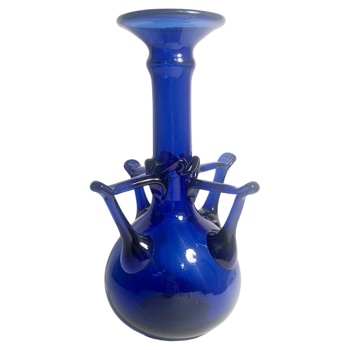 Italian Blue Murano Glass Vase Attributed to Fratelli Toso, 1940s For Sale