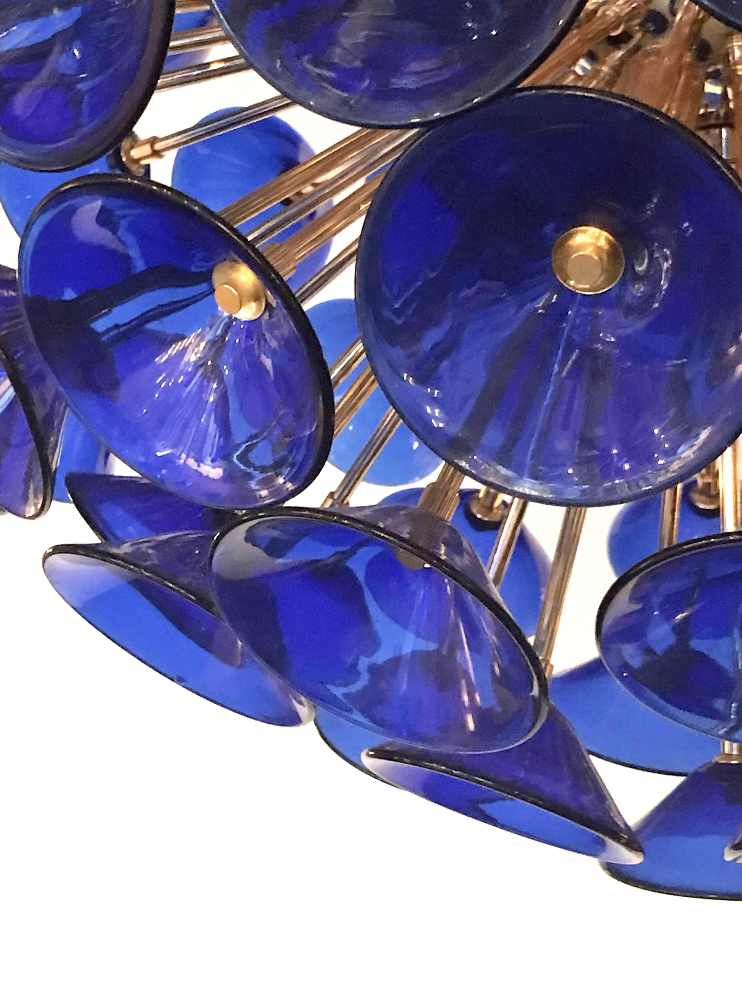 Italian Blue Murano Trumpets Gold Sputnik In Excellent Condition In Los Angeles, CA