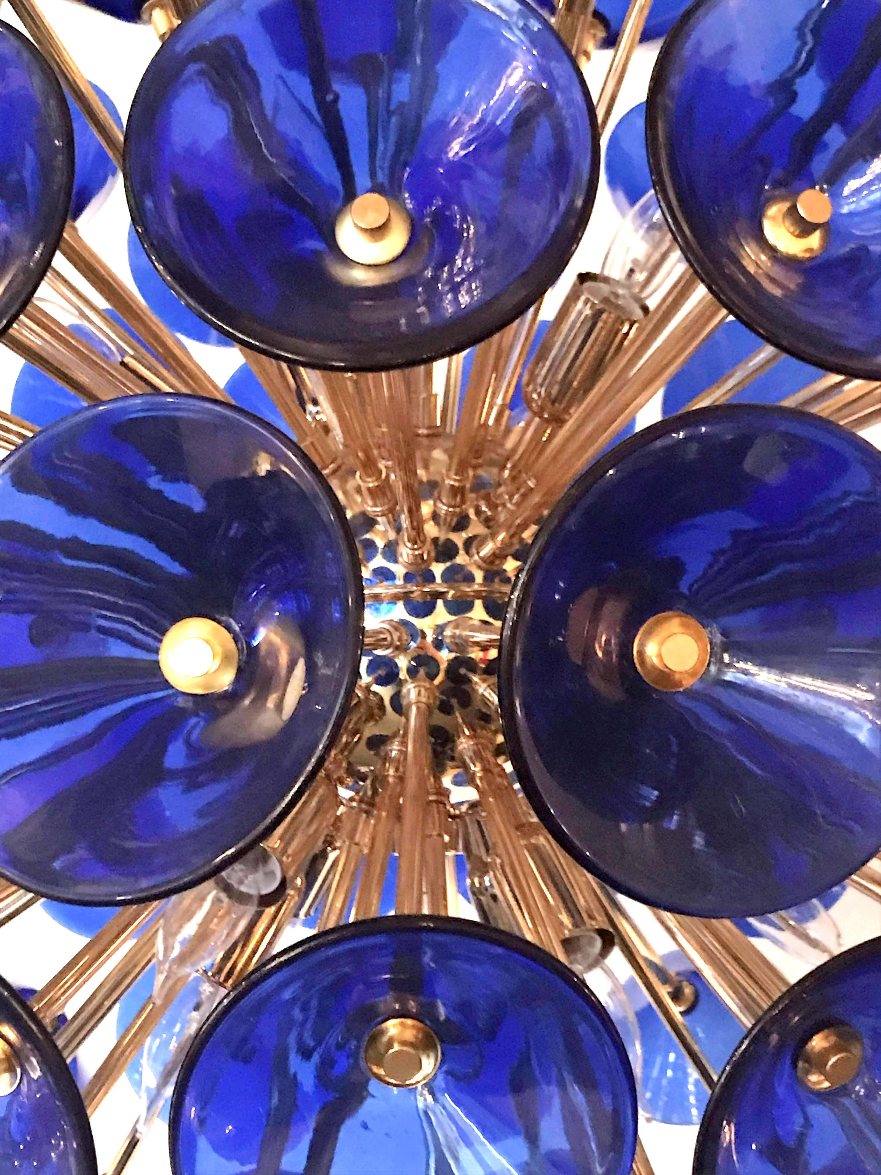 Blown Glass Italian Blue Murano Trumpets Gold Sputnik