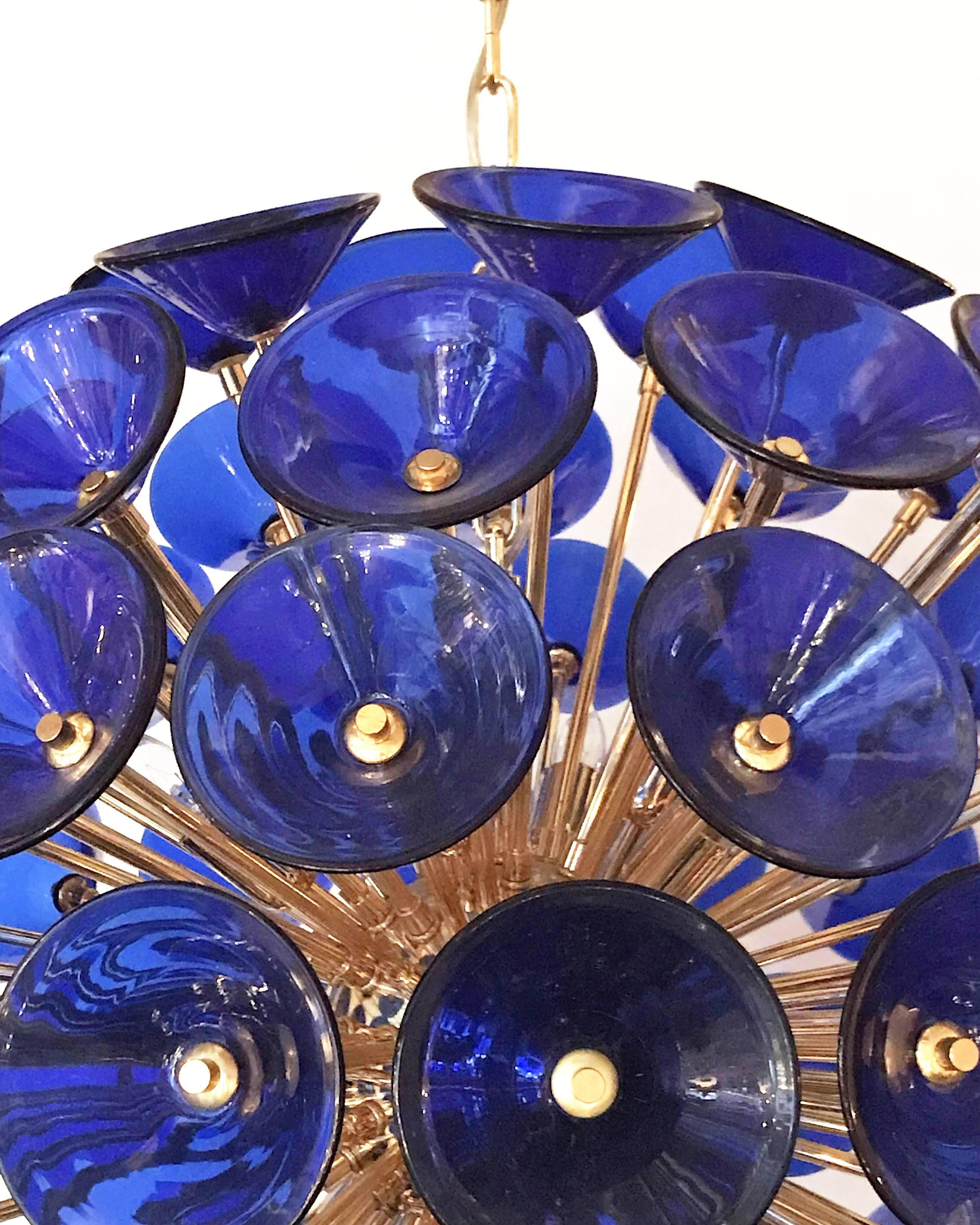 Italian Blue Murano Trumpets Gold Sputnik 1