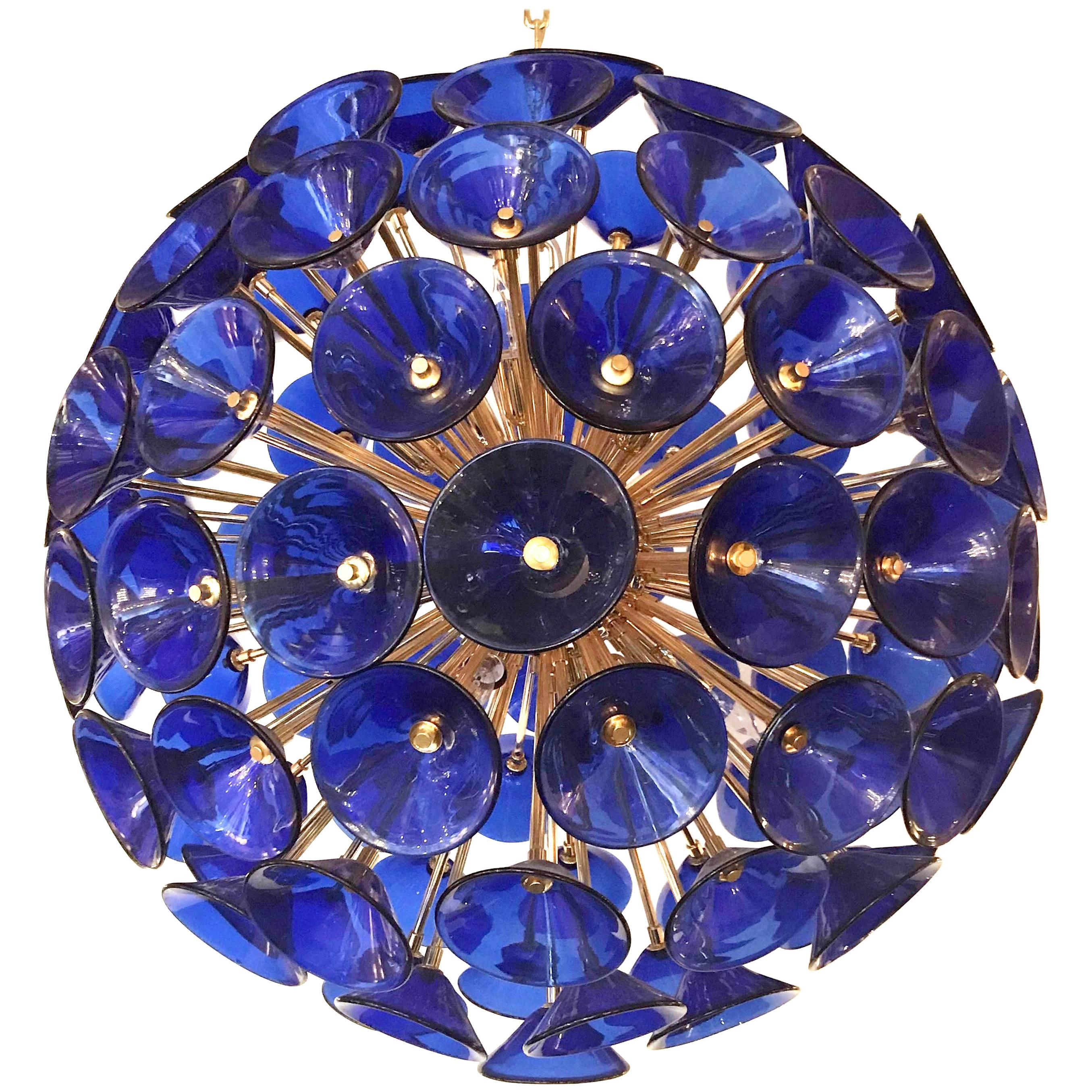 Italian Blue Murano Trumpets Gold Sputnik